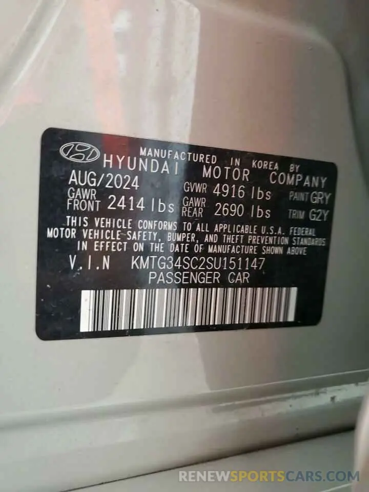 12 Photograph of a damaged car KMTG34SC2SU151147 GENESIS G70 BASE 2025