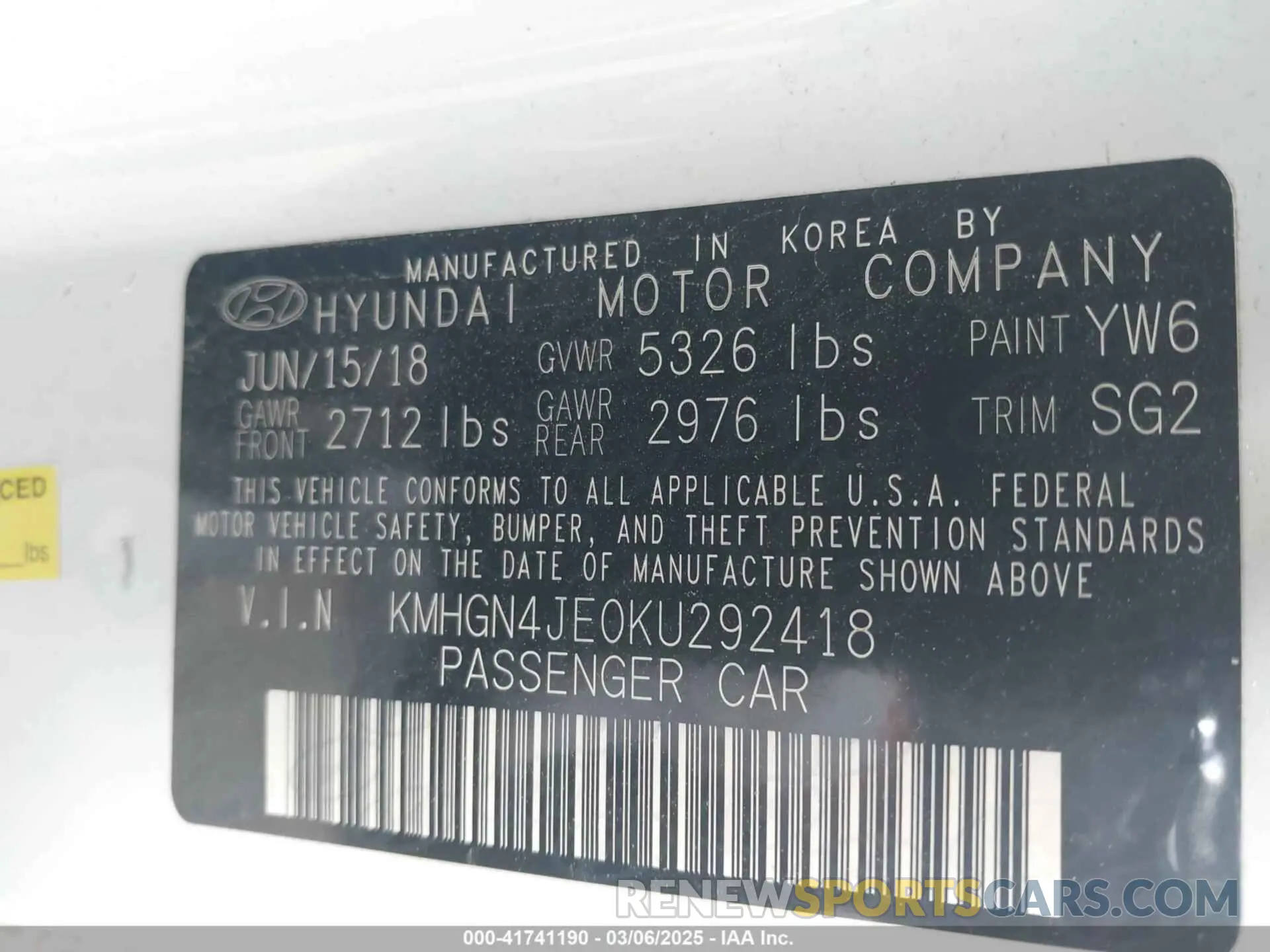 9 Photograph of a damaged car KMHGN4JE0KU292418 GENESIS G80 2019