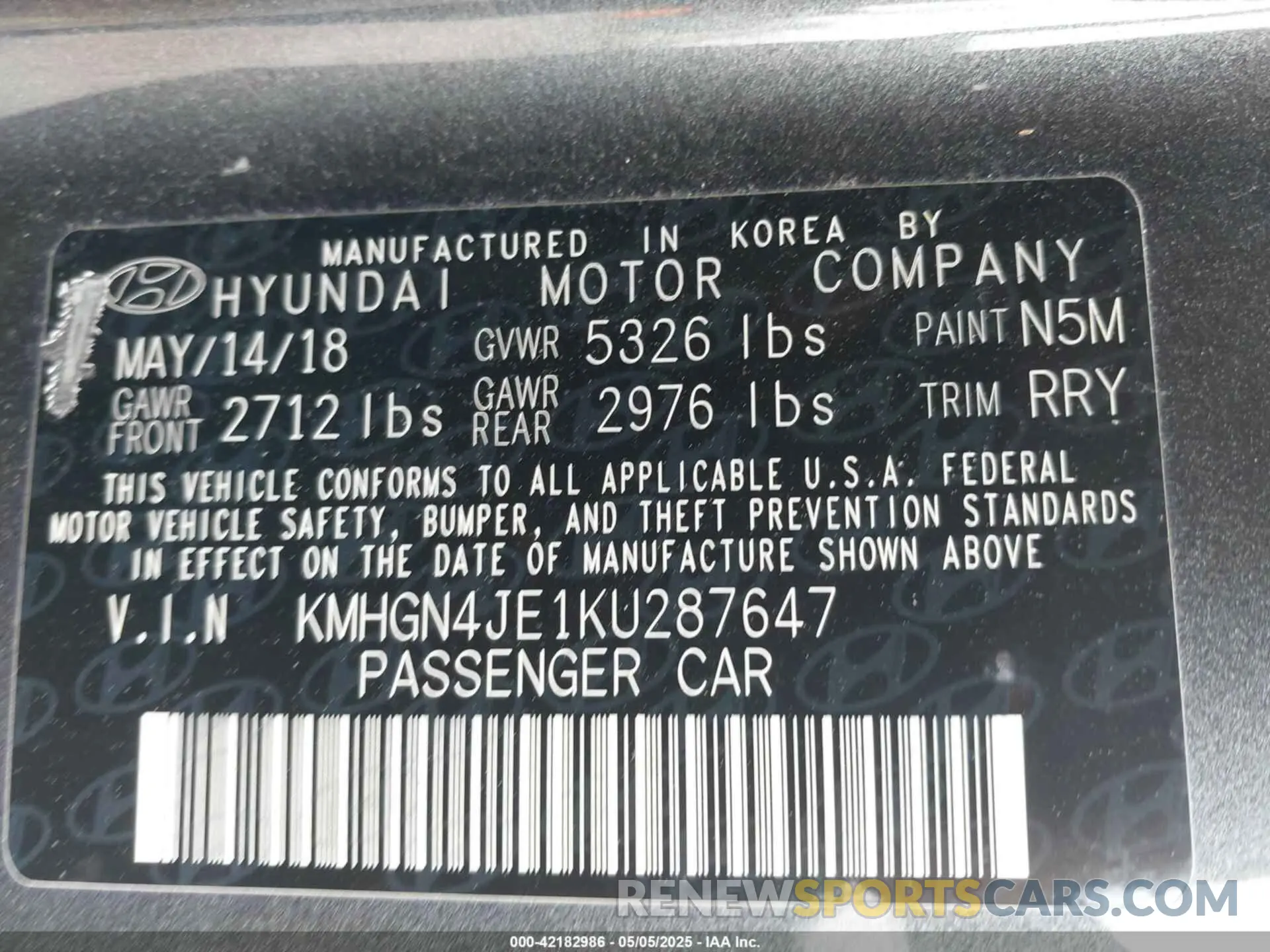 9 Photograph of a damaged car KMHGN4JE1KU287647 GENESIS G80 2019