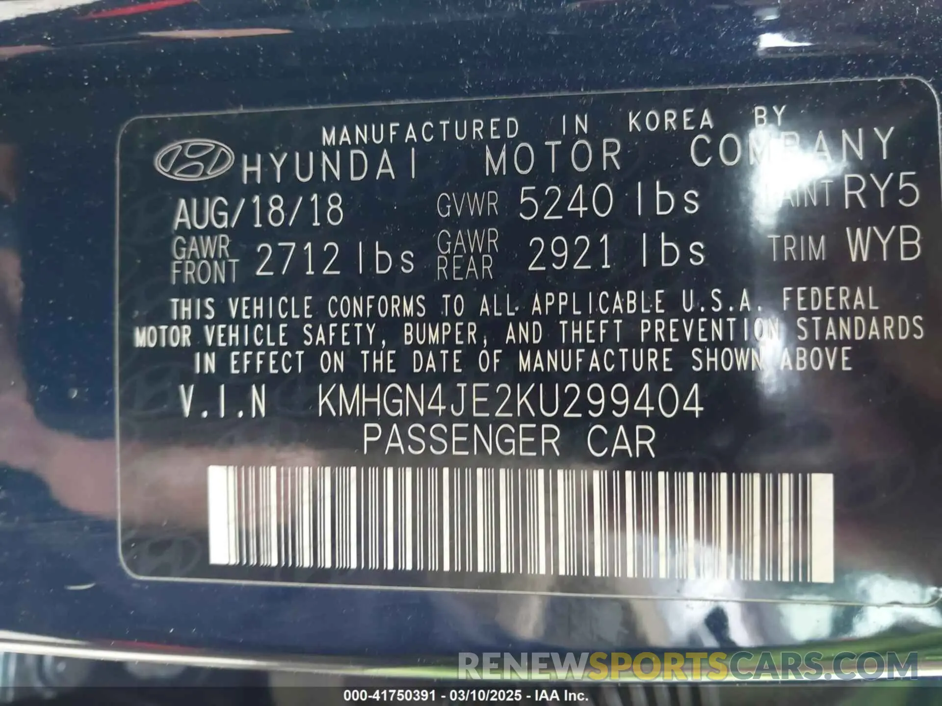 9 Photograph of a damaged car KMHGN4JE2KU299404 GENESIS G80 2019