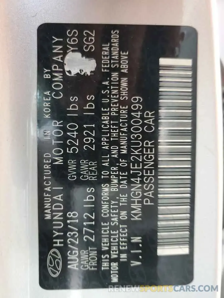 12 Photograph of a damaged car KMHGN4JE2KU300499 GENESIS G80 2019