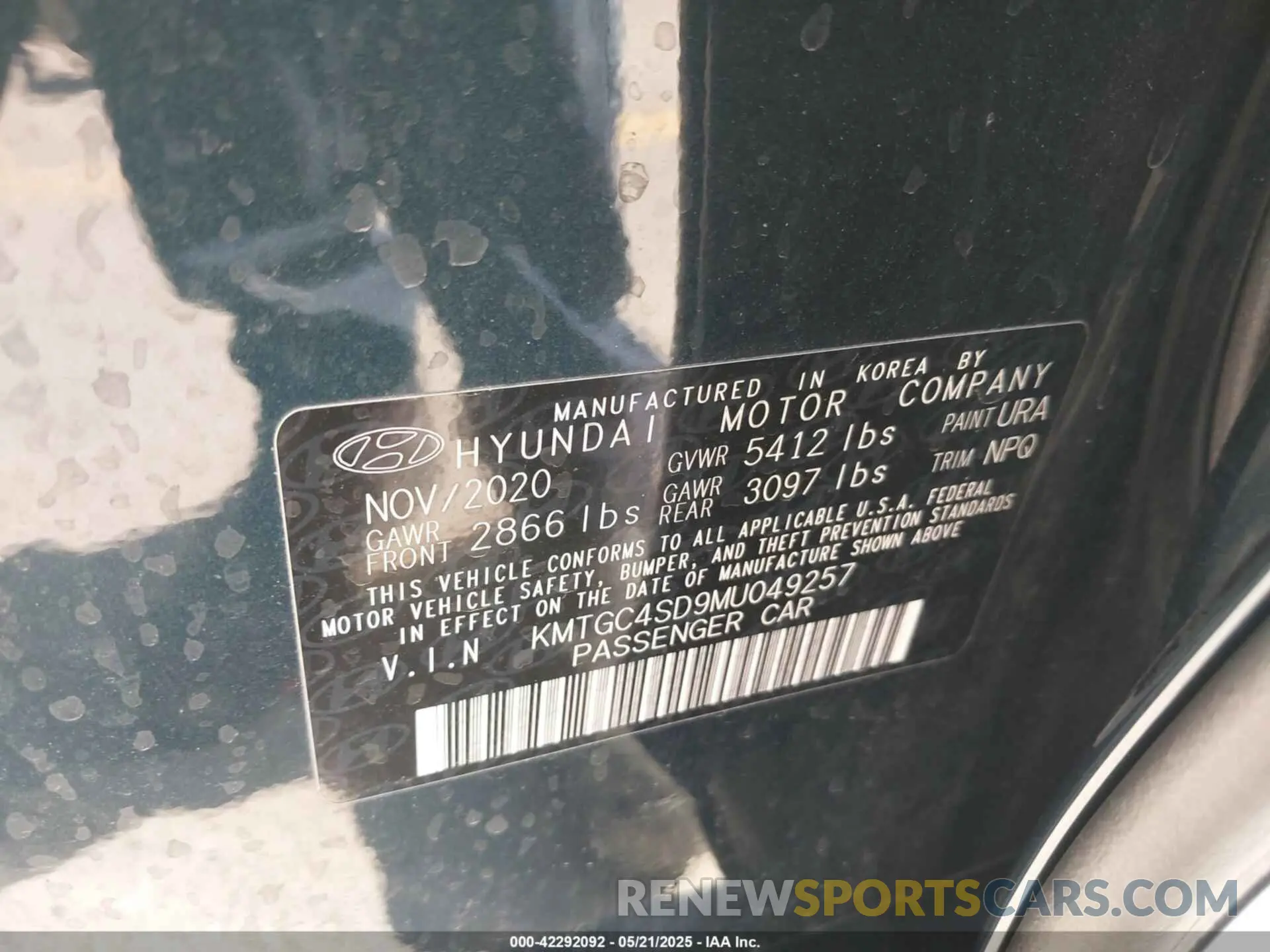 9 Photograph of a damaged car KMTGC4SD9MU049257 GENESIS G80 2021