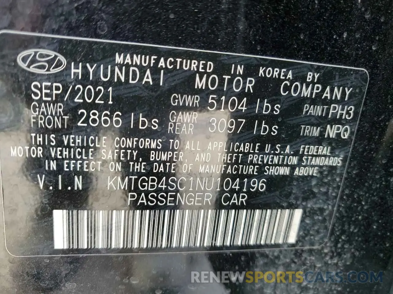 12 Photograph of a damaged car KMTGB4SC1NU104196 GENESIS G80 2022