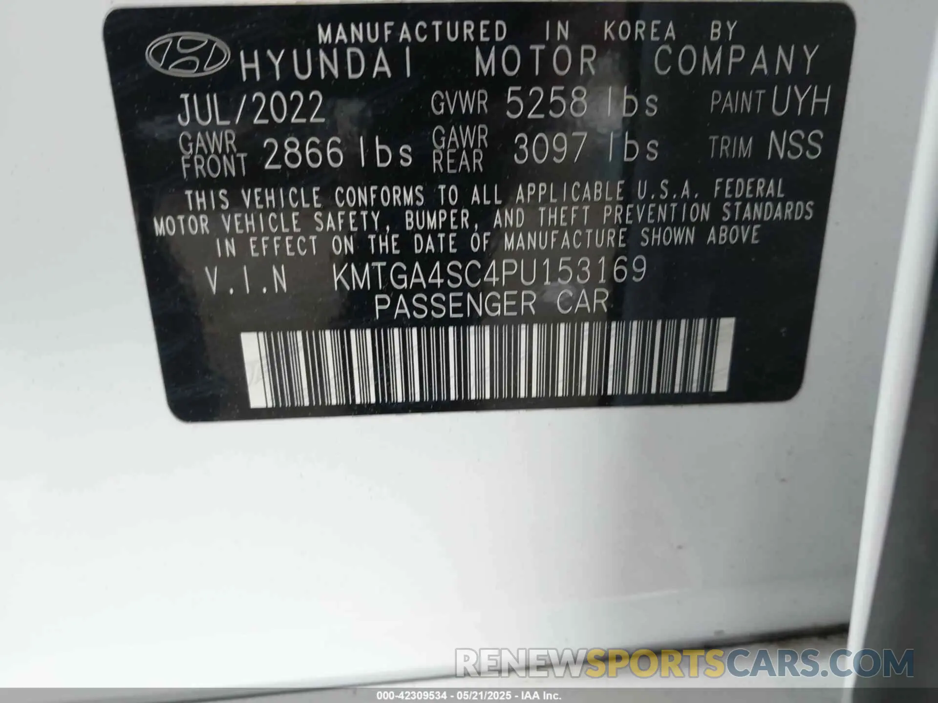 9 Photograph of a damaged car KMTGA4SC4PU153169 GENESIS G80 2023