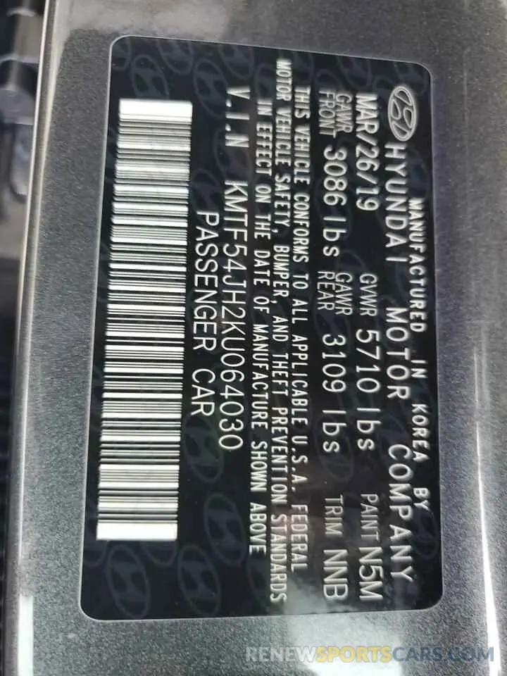 12 Photograph of a damaged car KMTF54JH2KU064030 GENESIS G90 2019