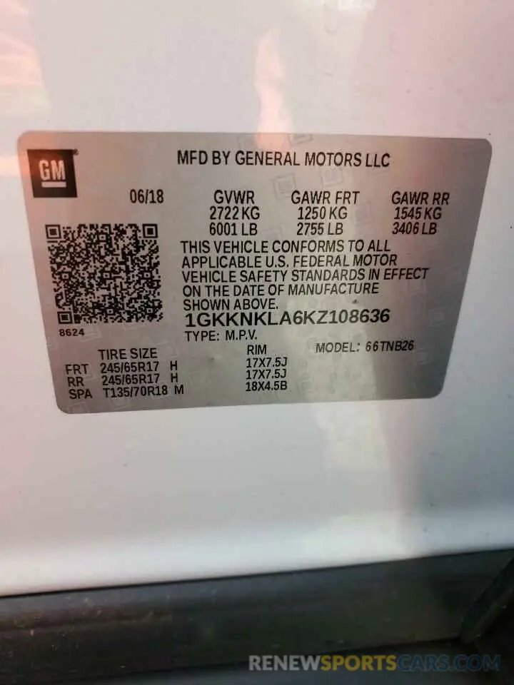 14 Photograph of a damaged car 1GKKNKLA6KZ108636 GMC ACADIA 2019
