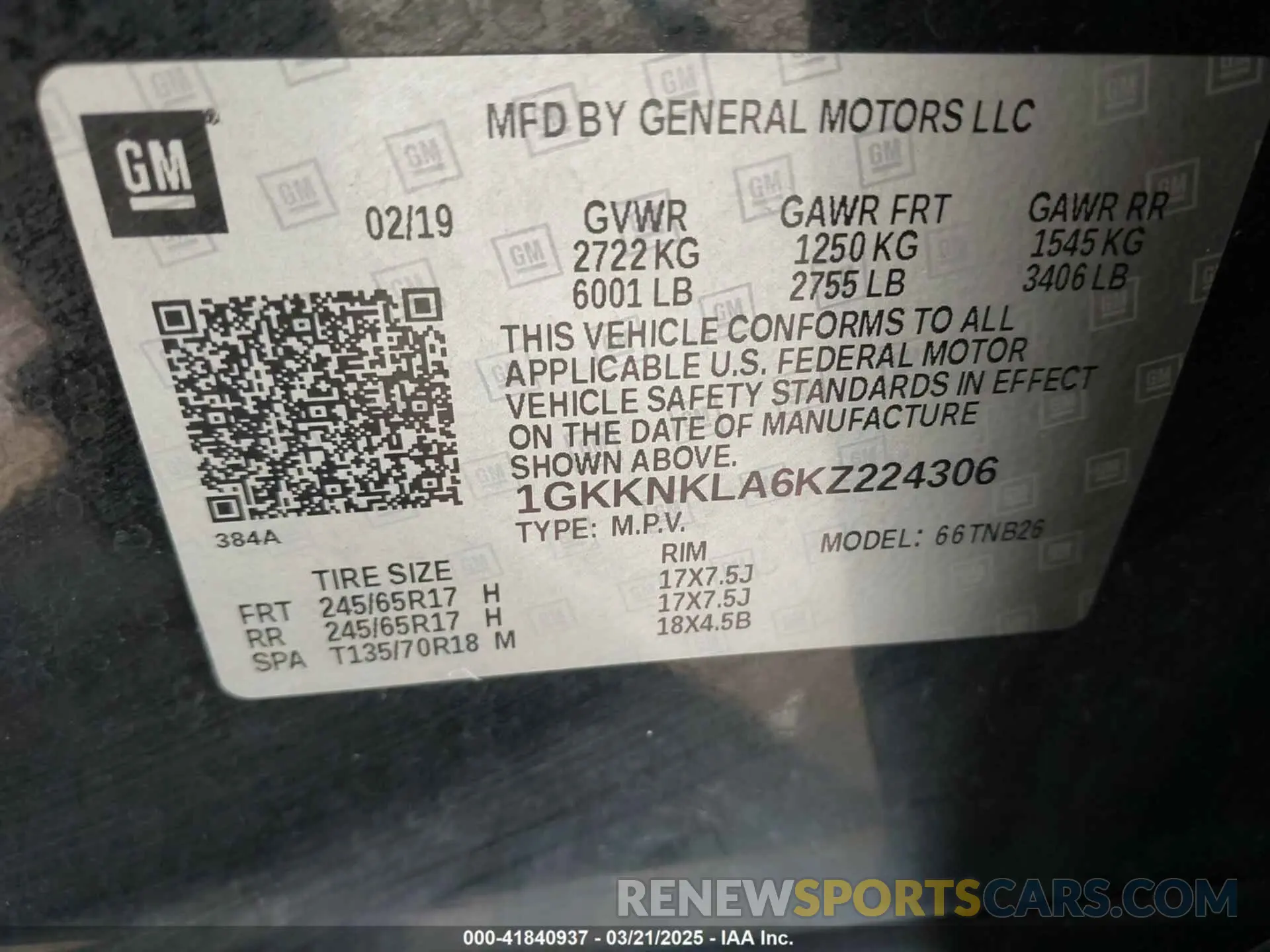 9 Photograph of a damaged car 1GKKNKLA6KZ224306 GMC ACADIA 2019