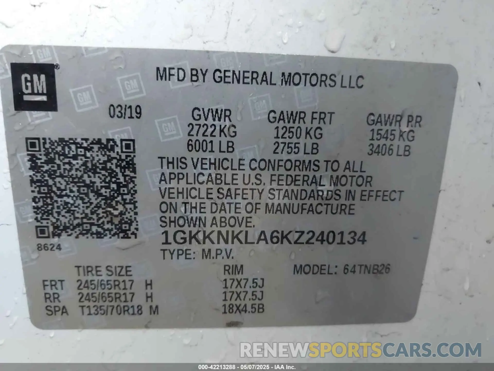 9 Photograph of a damaged car 1GKKNKLA6KZ240134 GMC ACADIA 2019