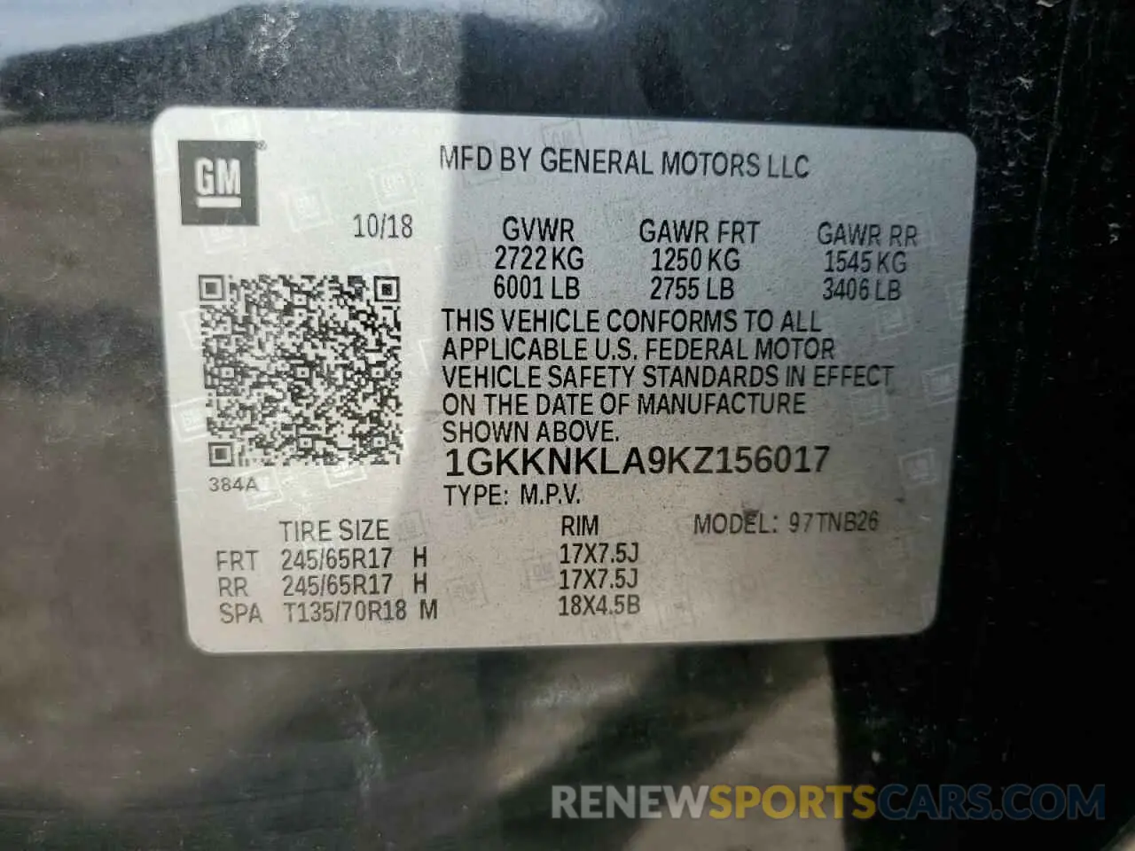 13 Photograph of a damaged car 1GKKNKLA9KZ156017 GMC ACADIA 2019