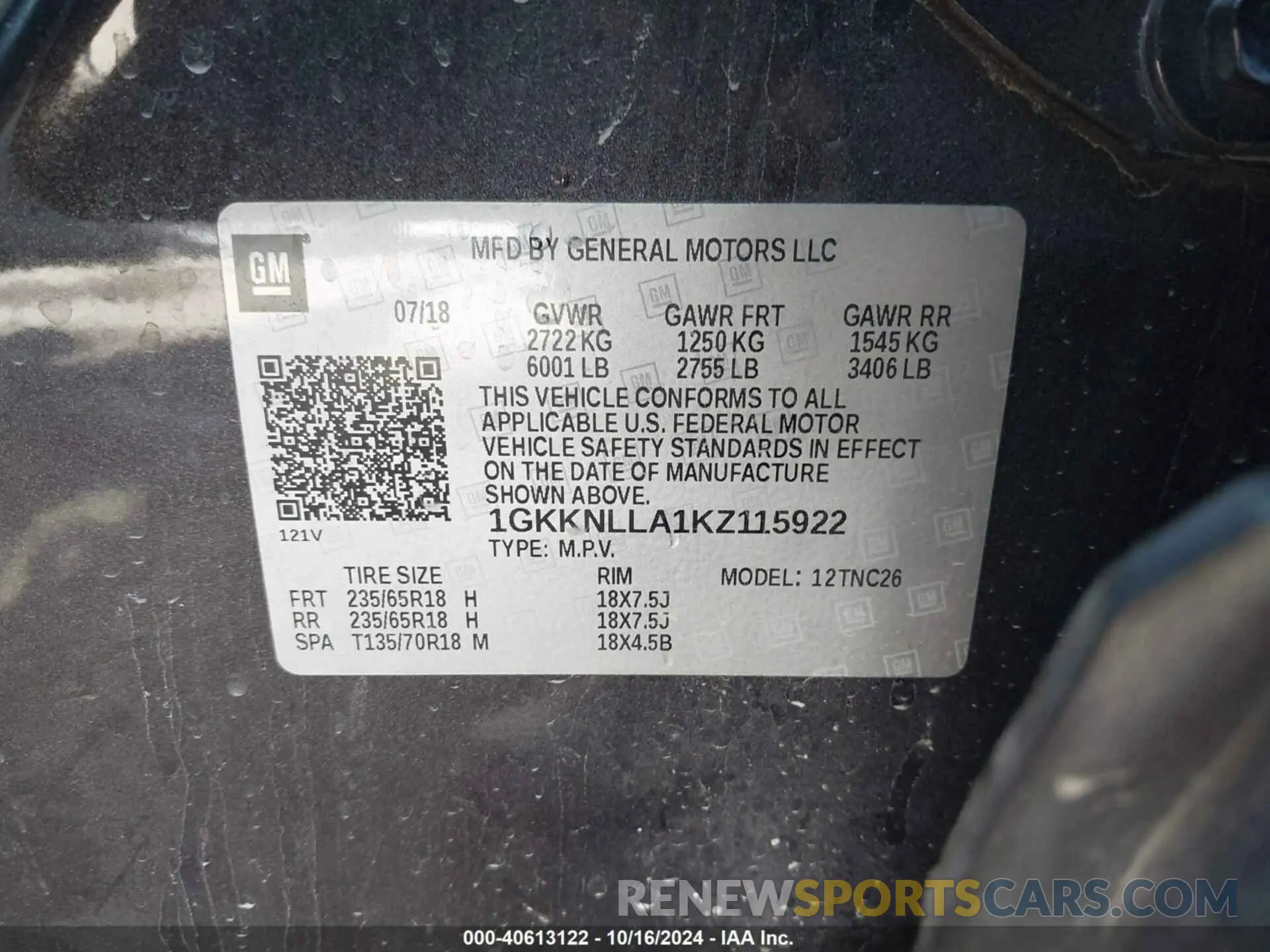 9 Photograph of a damaged car 1GKKNLLA1KZ115922 GMC ACADIA 2019