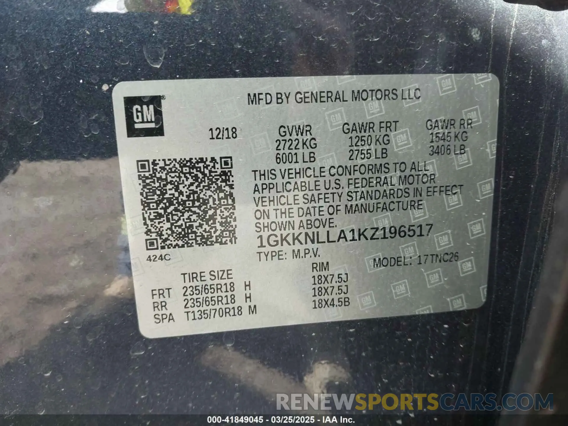 9 Photograph of a damaged car 1GKKNLLA1KZ196517 GMC ACADIA 2019