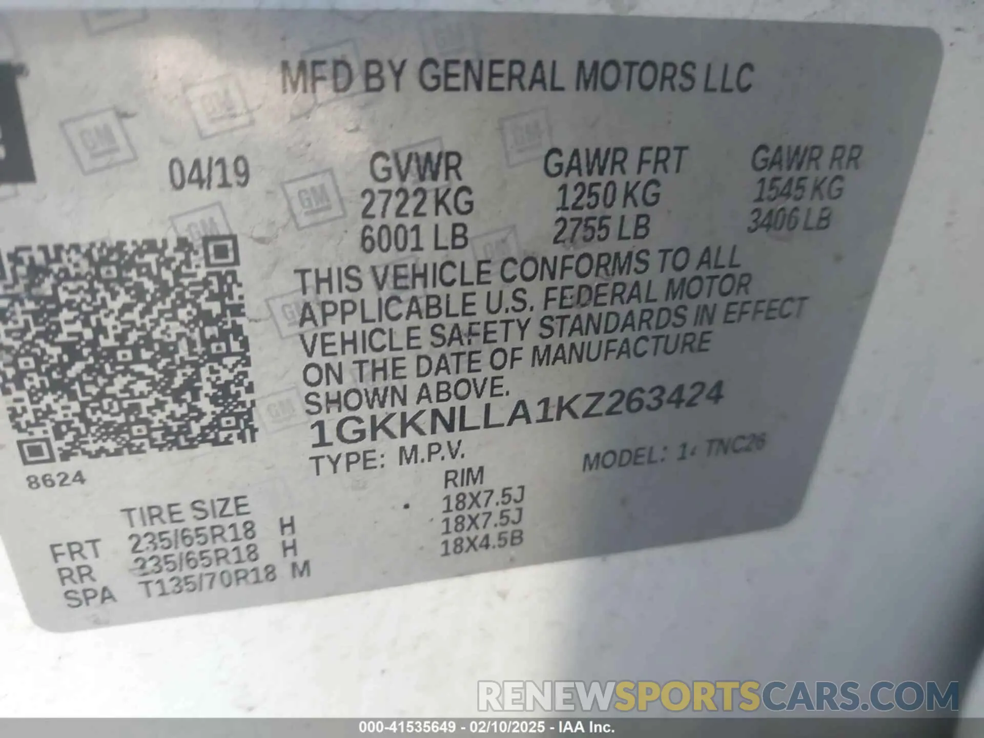 9 Photograph of a damaged car 1GKKNLLA1KZ263424 GMC ACADIA 2019