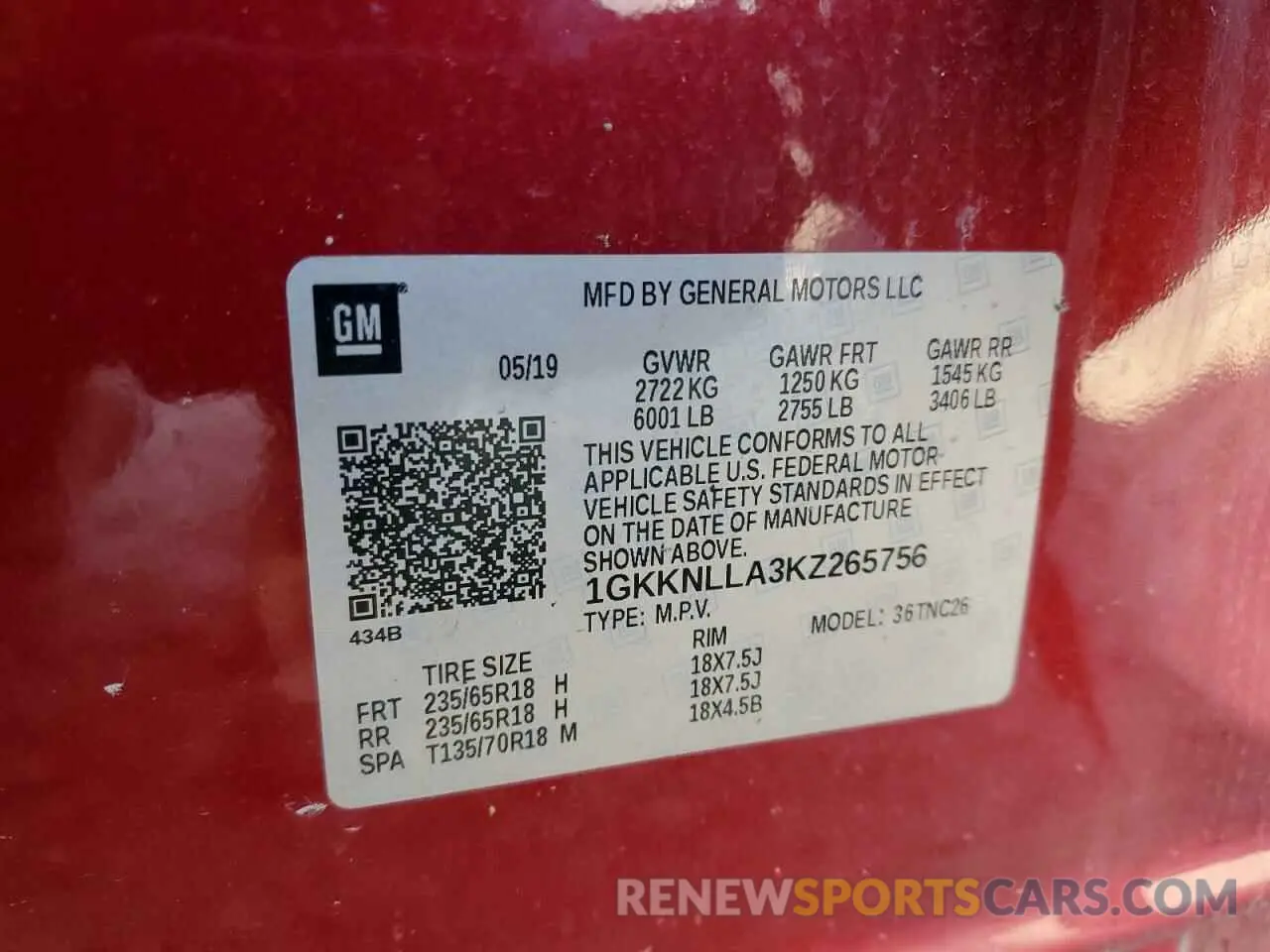 15 Photograph of a damaged car 1GKKNLLA3KZ265756 GMC ACADIA 2019