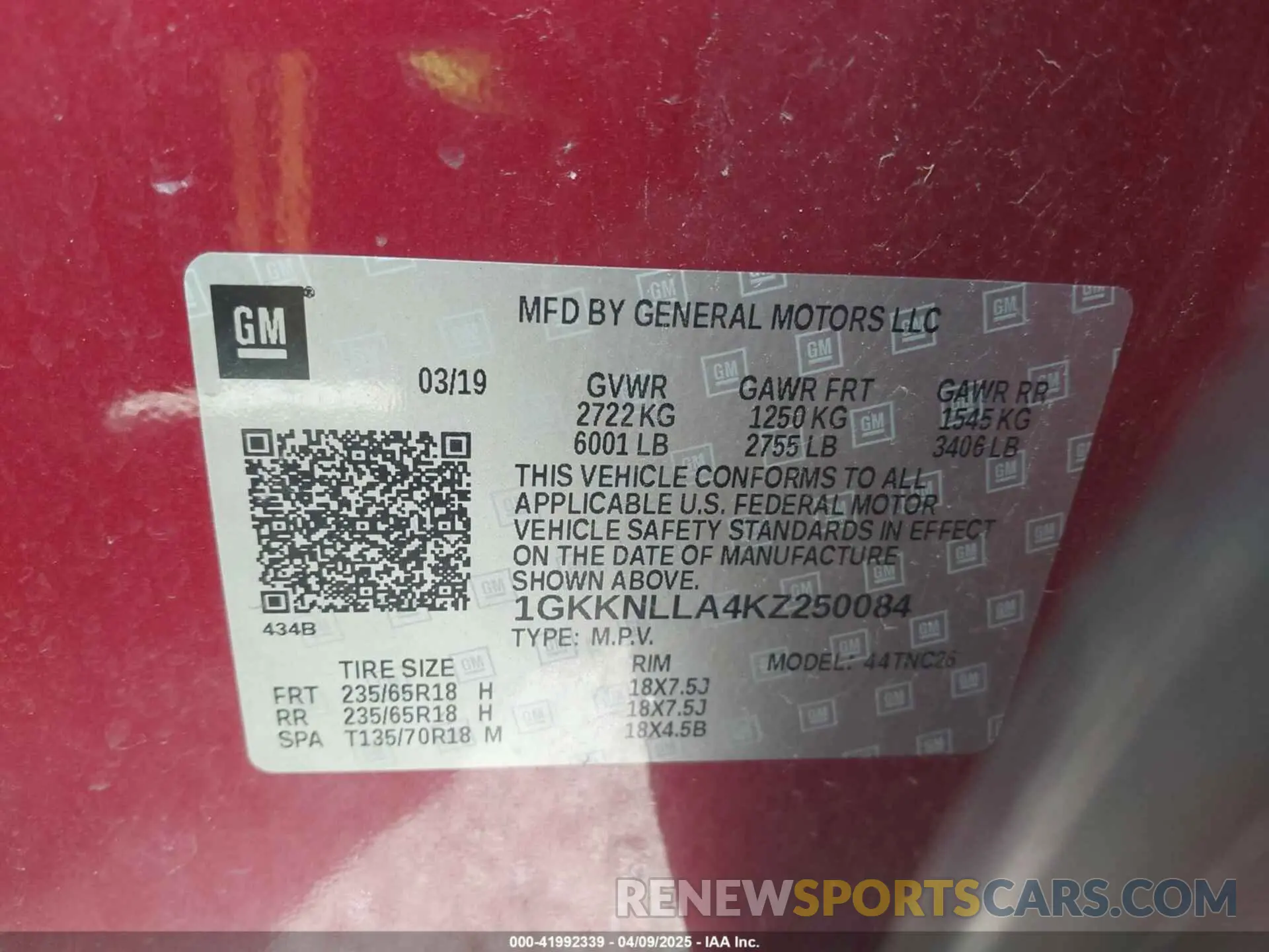 9 Photograph of a damaged car 1GKKNLLA4KZ250084 GMC ACADIA 2019