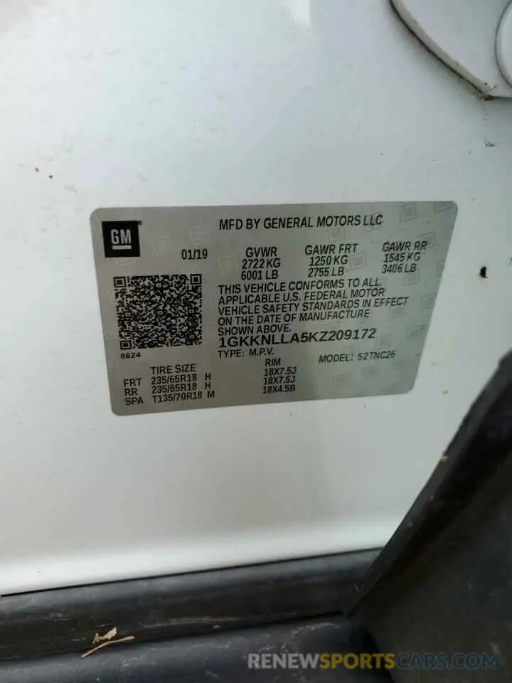14 Photograph of a damaged car 1GKKNLLA5KZ209172 GMC ACADIA 2019