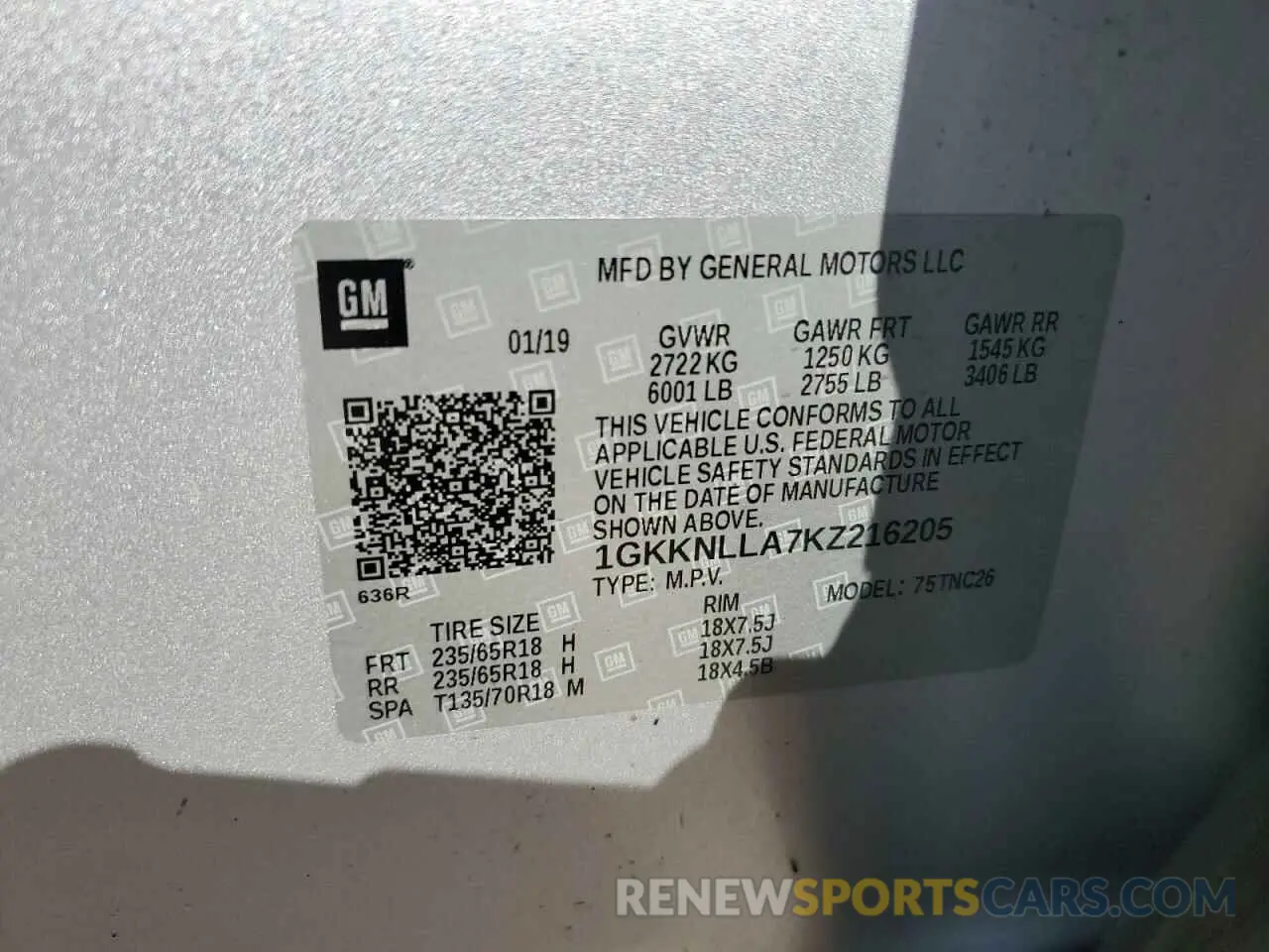 13 Photograph of a damaged car 1GKKNLLA7KZ216205 GMC ACADIA 2019