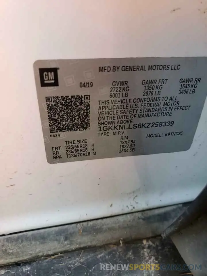 12 Photograph of a damaged car 1GKKNLLS6KZ258339 GMC ACADIA 2019