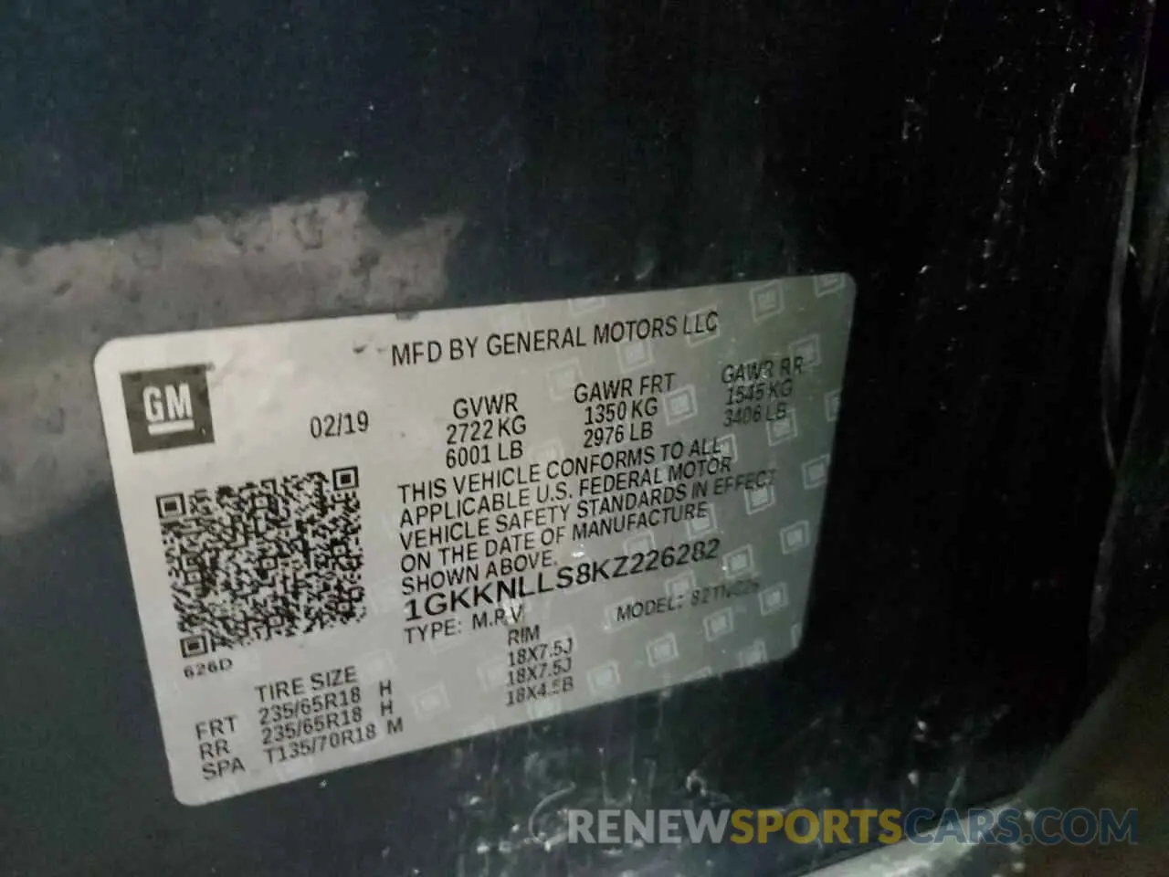 13 Photograph of a damaged car 1GKKNLLS8KZ226282 GMC ACADIA 2019