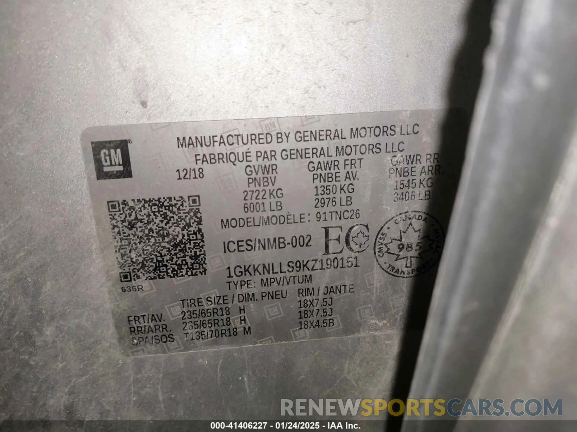 9 Photograph of a damaged car 1GKKNLLS9KZ190151 GMC ACADIA 2019