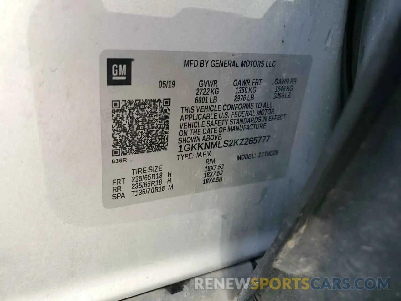 13 Photograph of a damaged car 1GKKNMLS2KZ265777 GMC ACADIA 2019