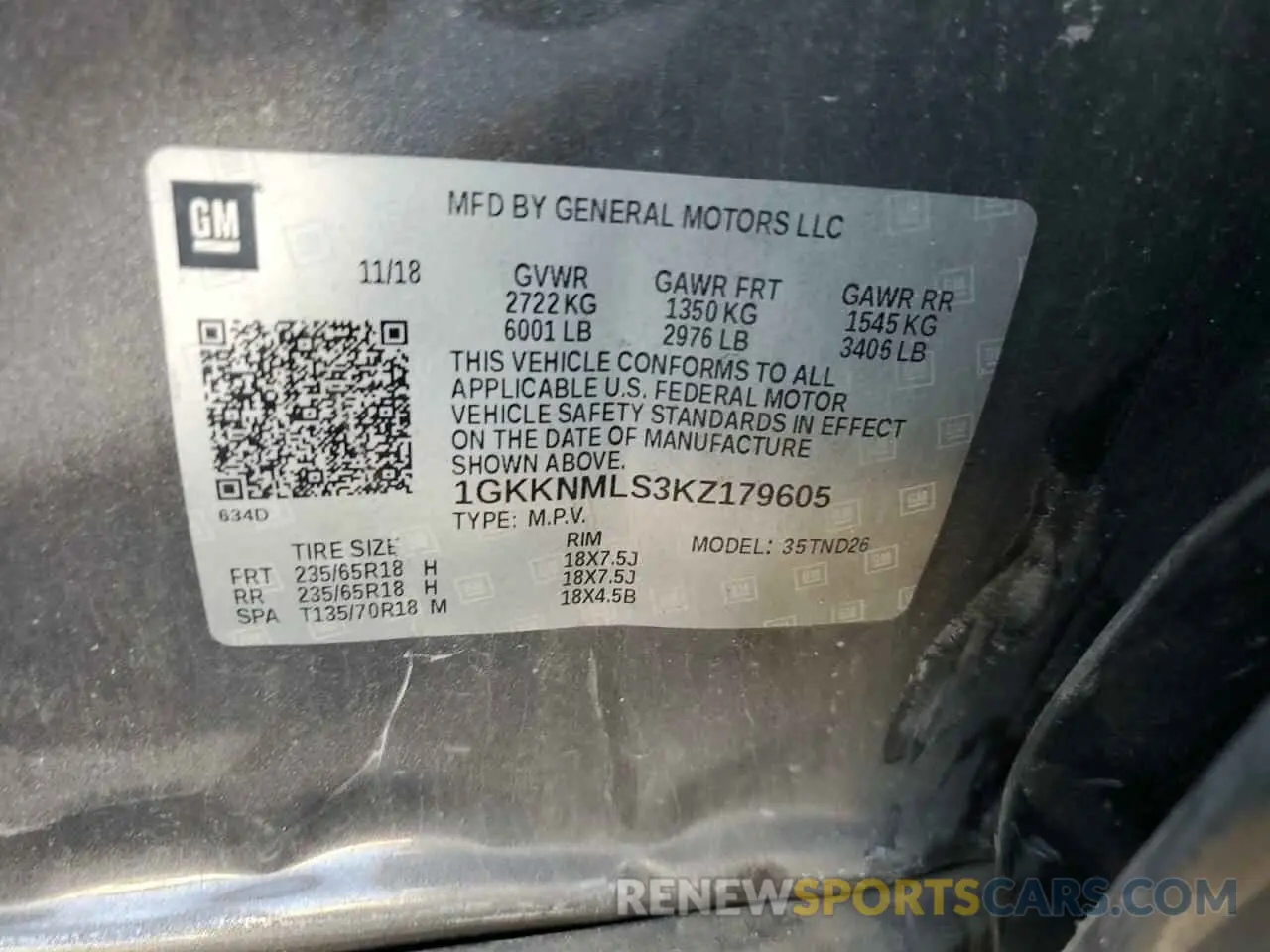 13 Photograph of a damaged car 1GKKNMLS3KZ179605 GMC ACADIA 2019