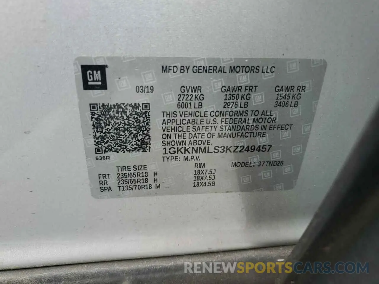 14 Photograph of a damaged car 1GKKNMLS3KZ249457 GMC ACADIA 2019