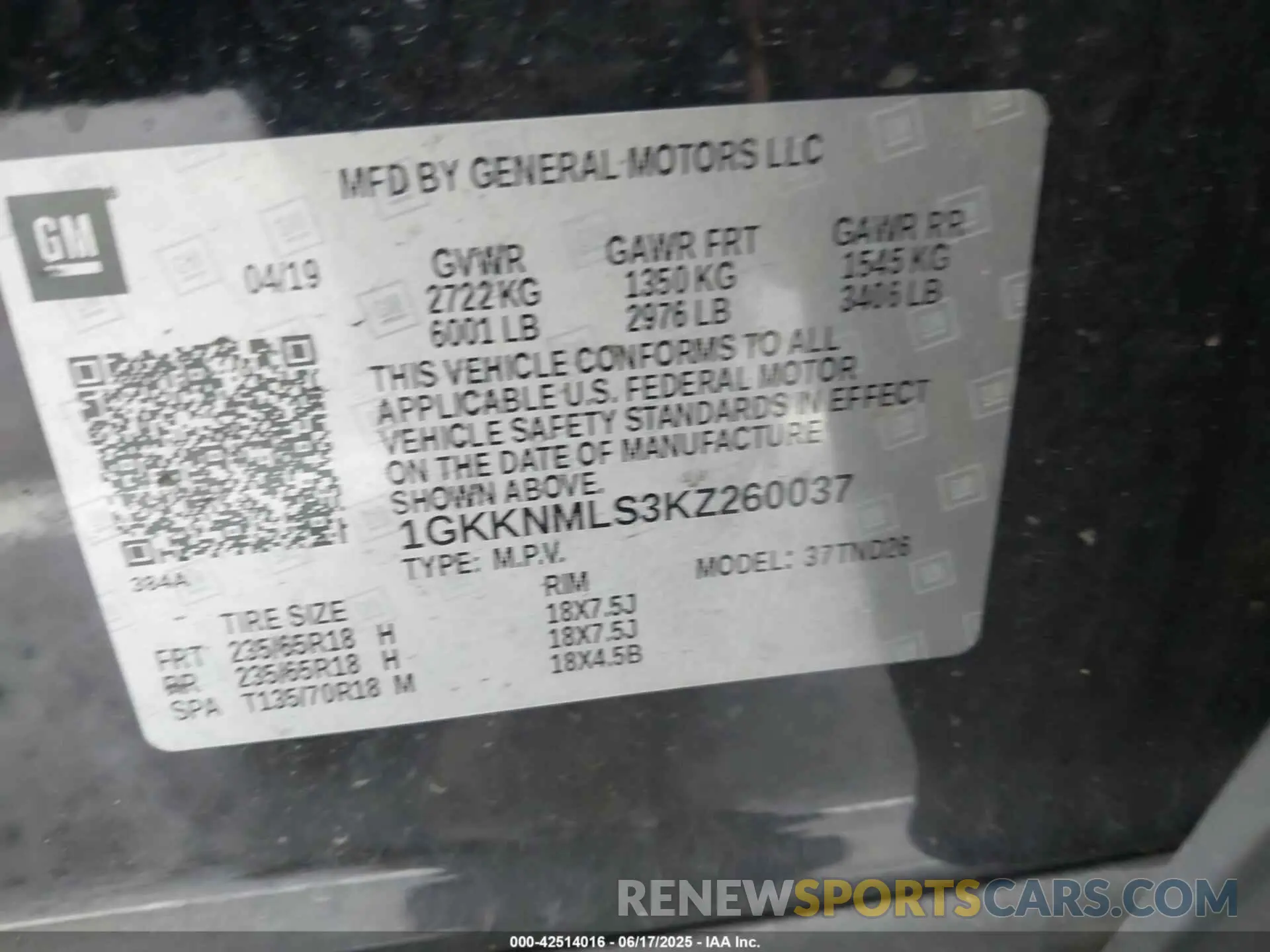9 Photograph of a damaged car 1GKKNMLS3KZ260037 GMC ACADIA 2019