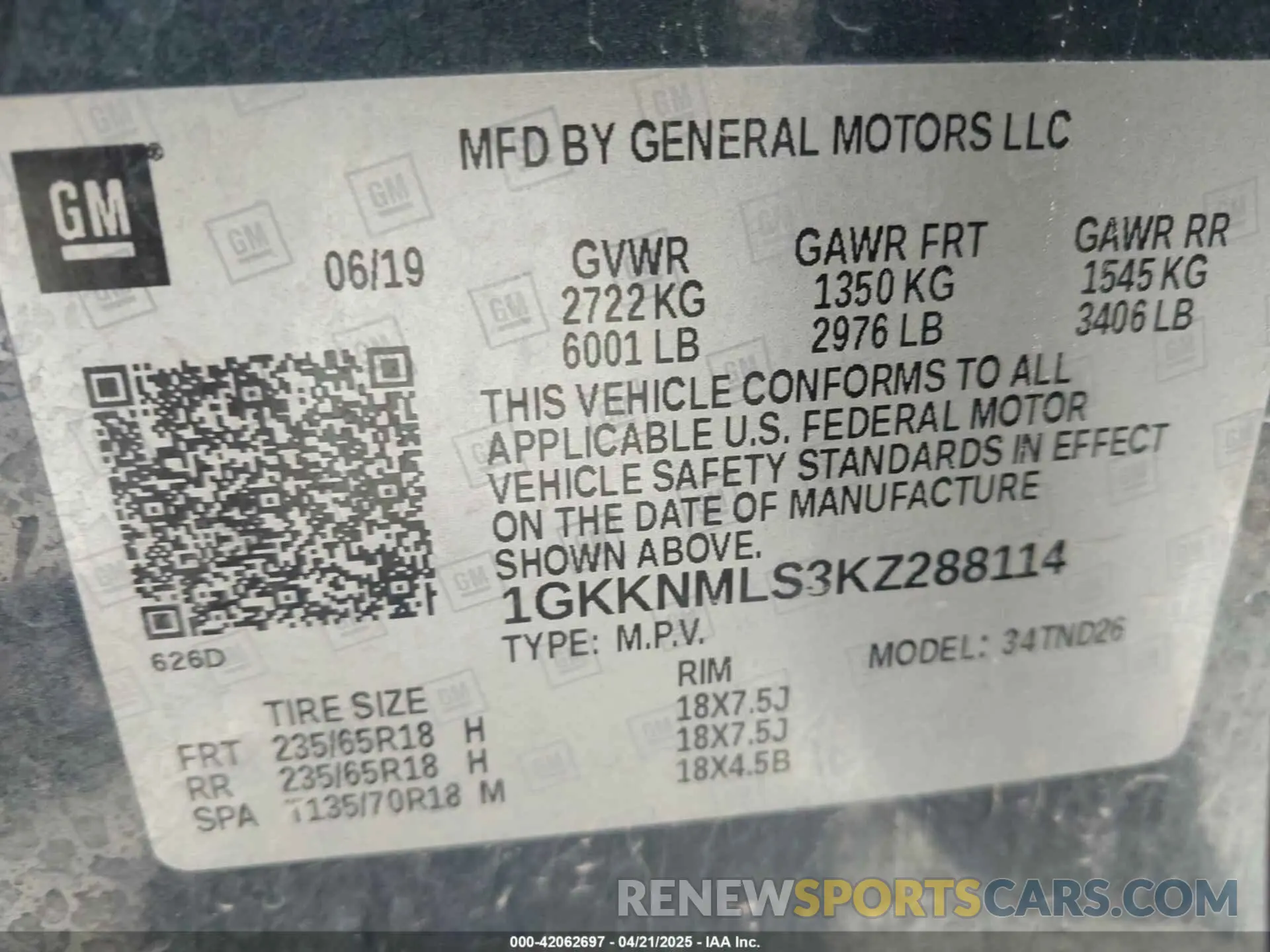 9 Photograph of a damaged car 1GKKNMLS3KZ288114 GMC ACADIA 2019