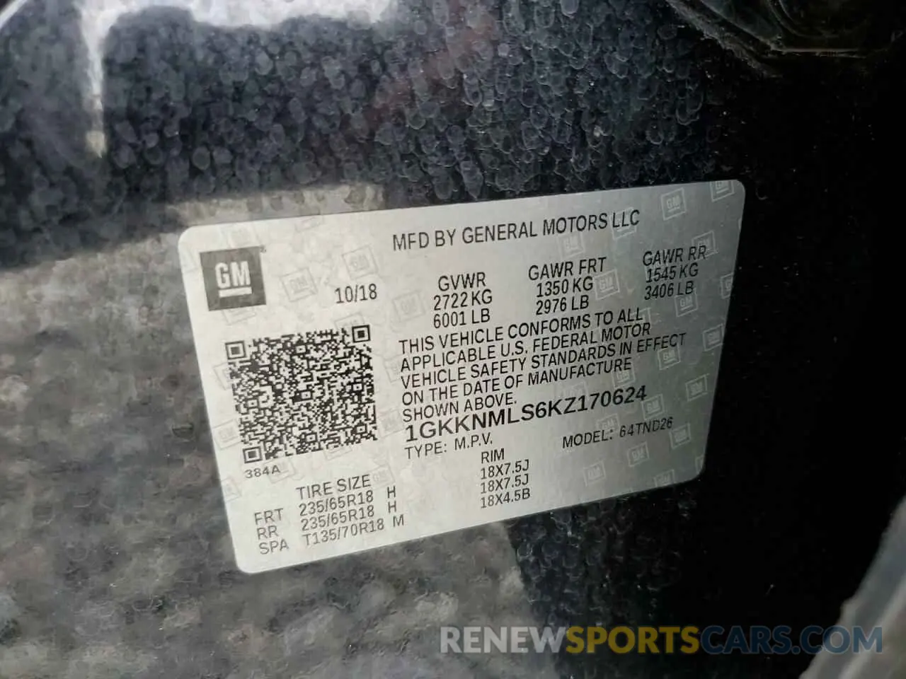 13 Photograph of a damaged car 1GKKNMLS6KZ170624 GMC ACADIA 2019