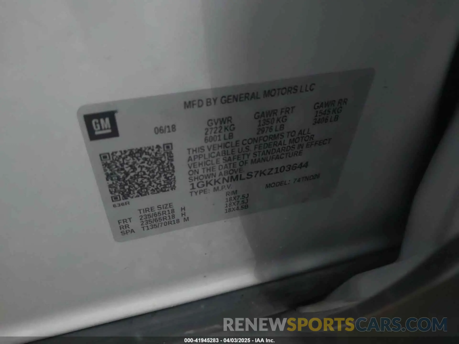 9 Photograph of a damaged car 1GKKNMLS7KZ103644 GMC ACADIA 2019