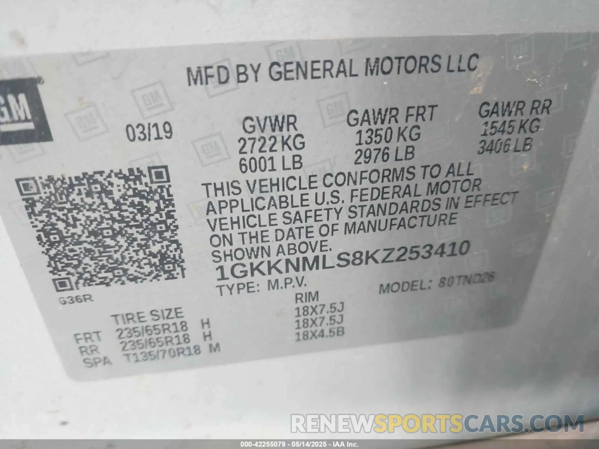 9 Photograph of a damaged car 1GKKNMLS8KZ253410 GMC ACADIA 2019