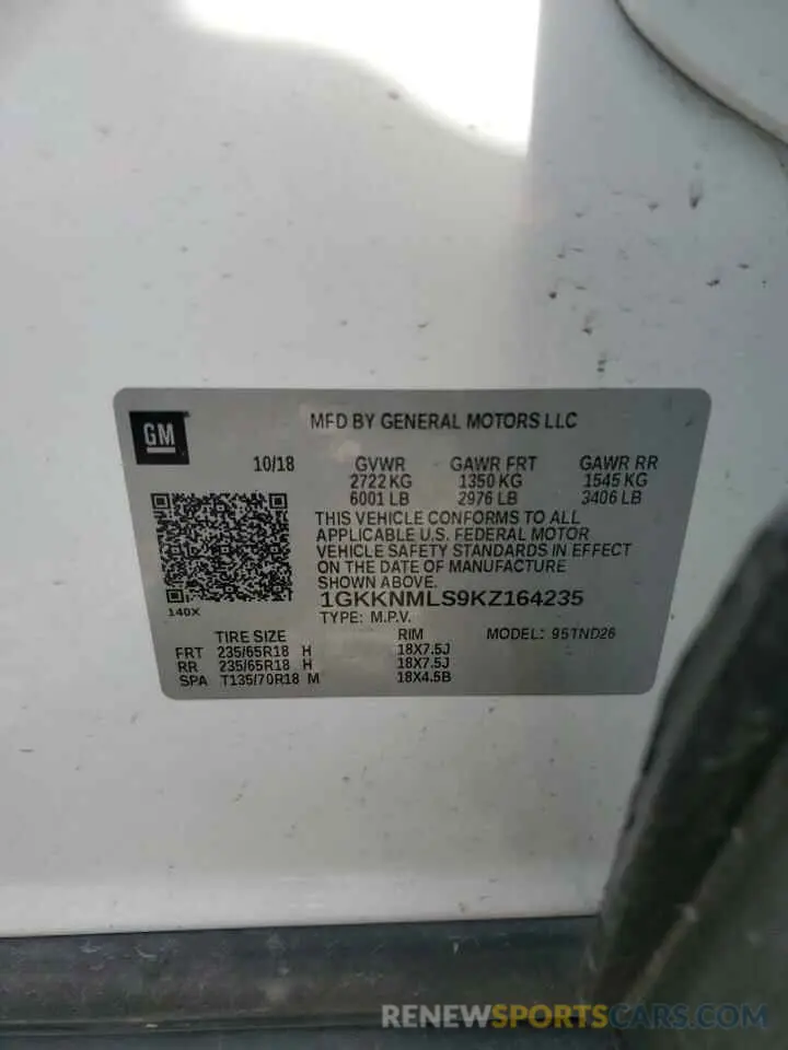 13 Photograph of a damaged car 1GKKNMLS9KZ164235 GMC ACADIA 2019