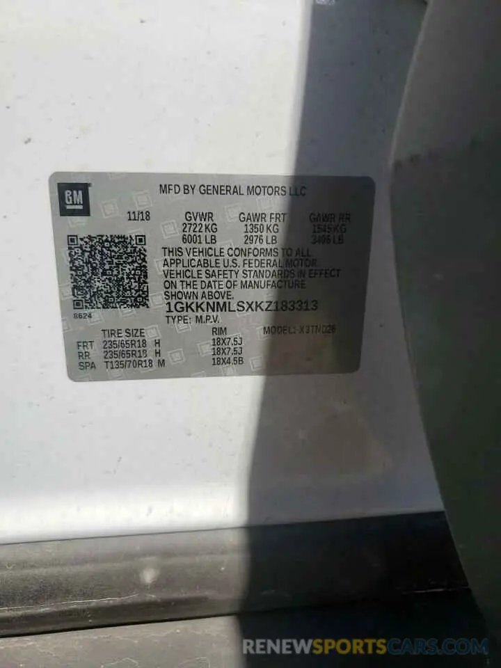 13 Photograph of a damaged car 1GKKNMLSXKZ183313 GMC ACADIA 2019