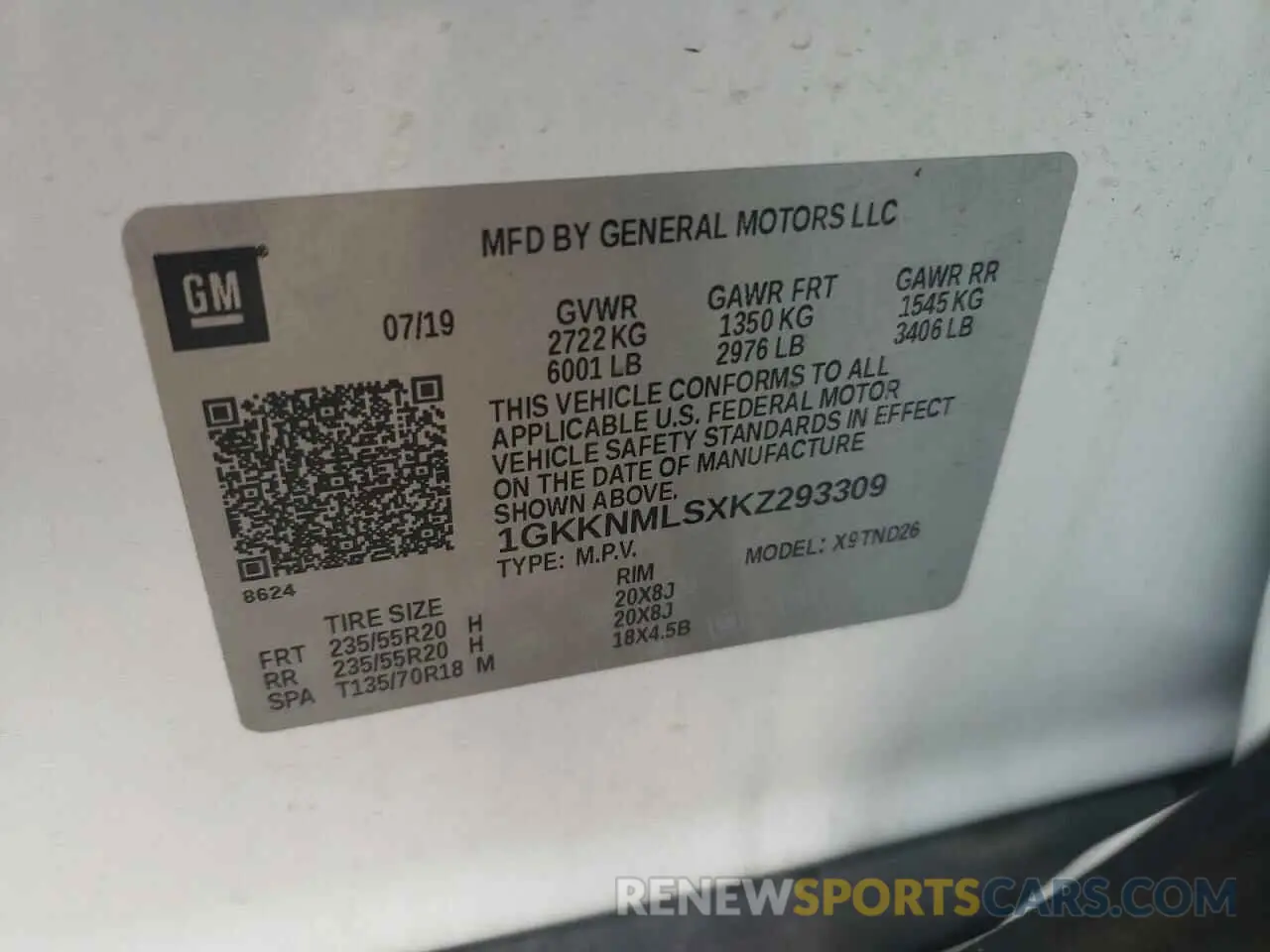 13 Photograph of a damaged car 1GKKNMLSXKZ293309 GMC ACADIA 2019