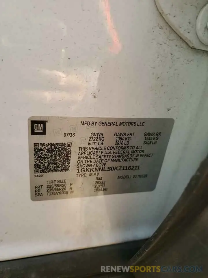 13 Photograph of a damaged car 1GKKNNLS0KZ116211 GMC ACADIA 2019