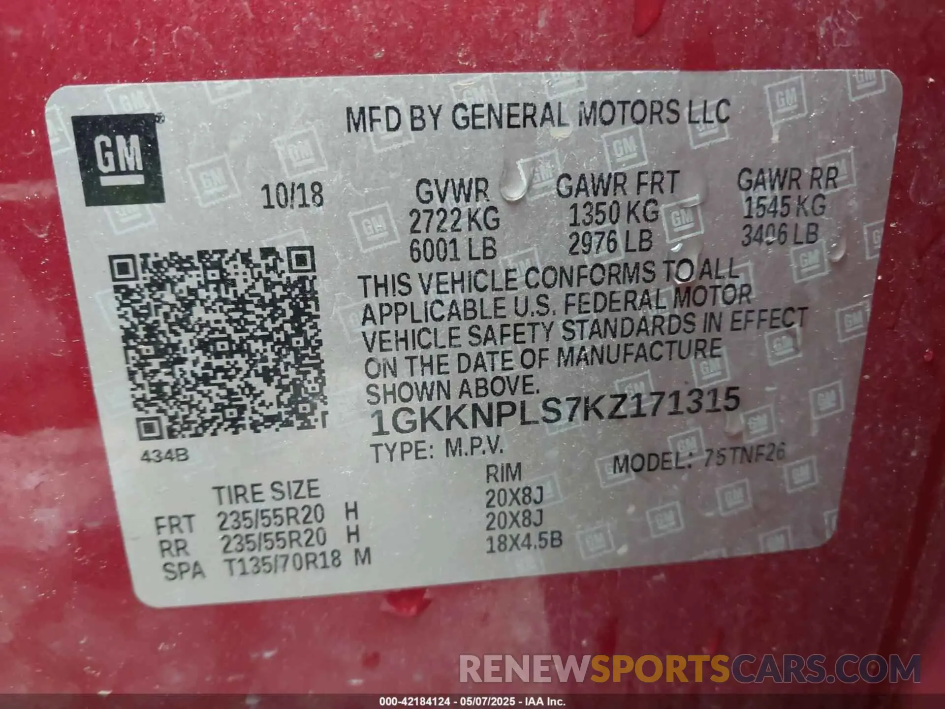 9 Photograph of a damaged car 1GKKNPLS7KZ171315 GMC ACADIA 2019