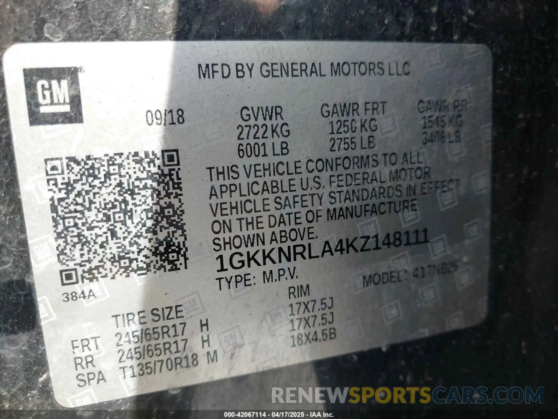 9 Photograph of a damaged car 1GKKNRLA4KZ148111 GMC ACADIA 2019