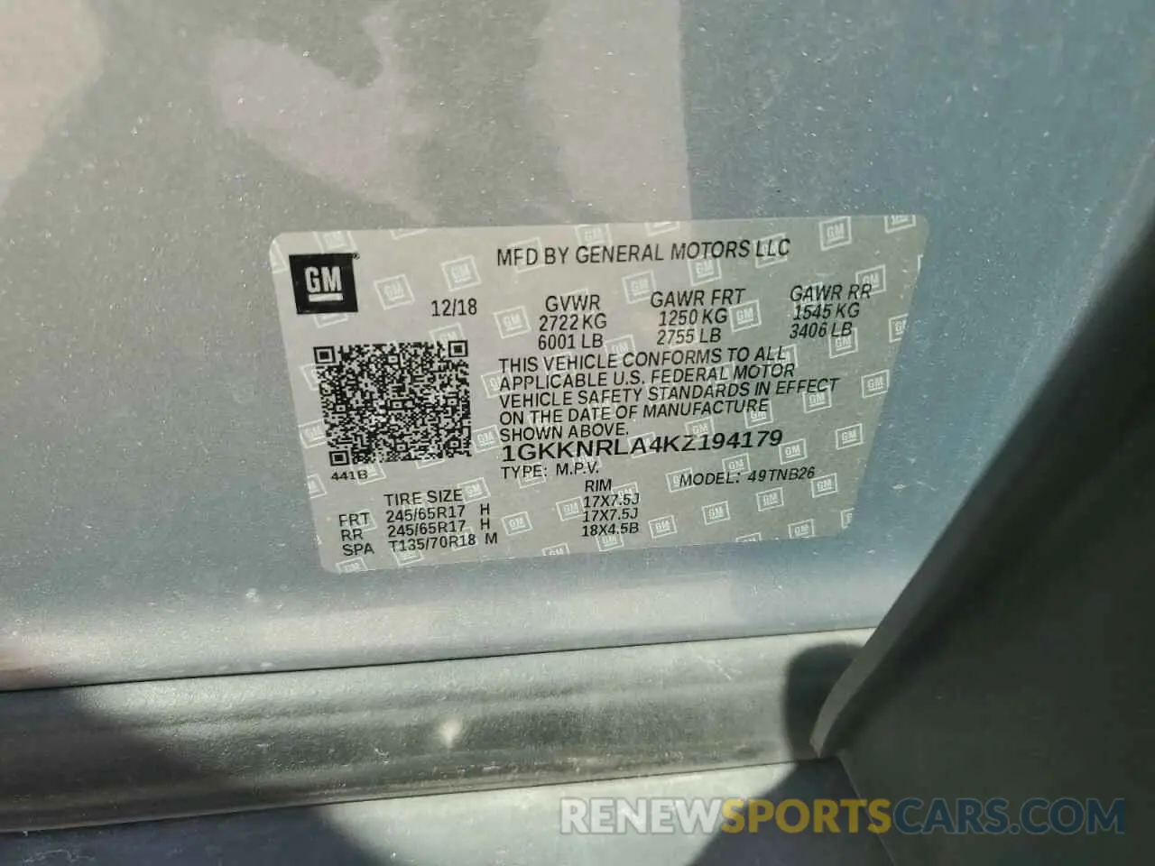 16 Photograph of a damaged car 1GKKNRLA4KZ194179 GMC ACADIA 2019