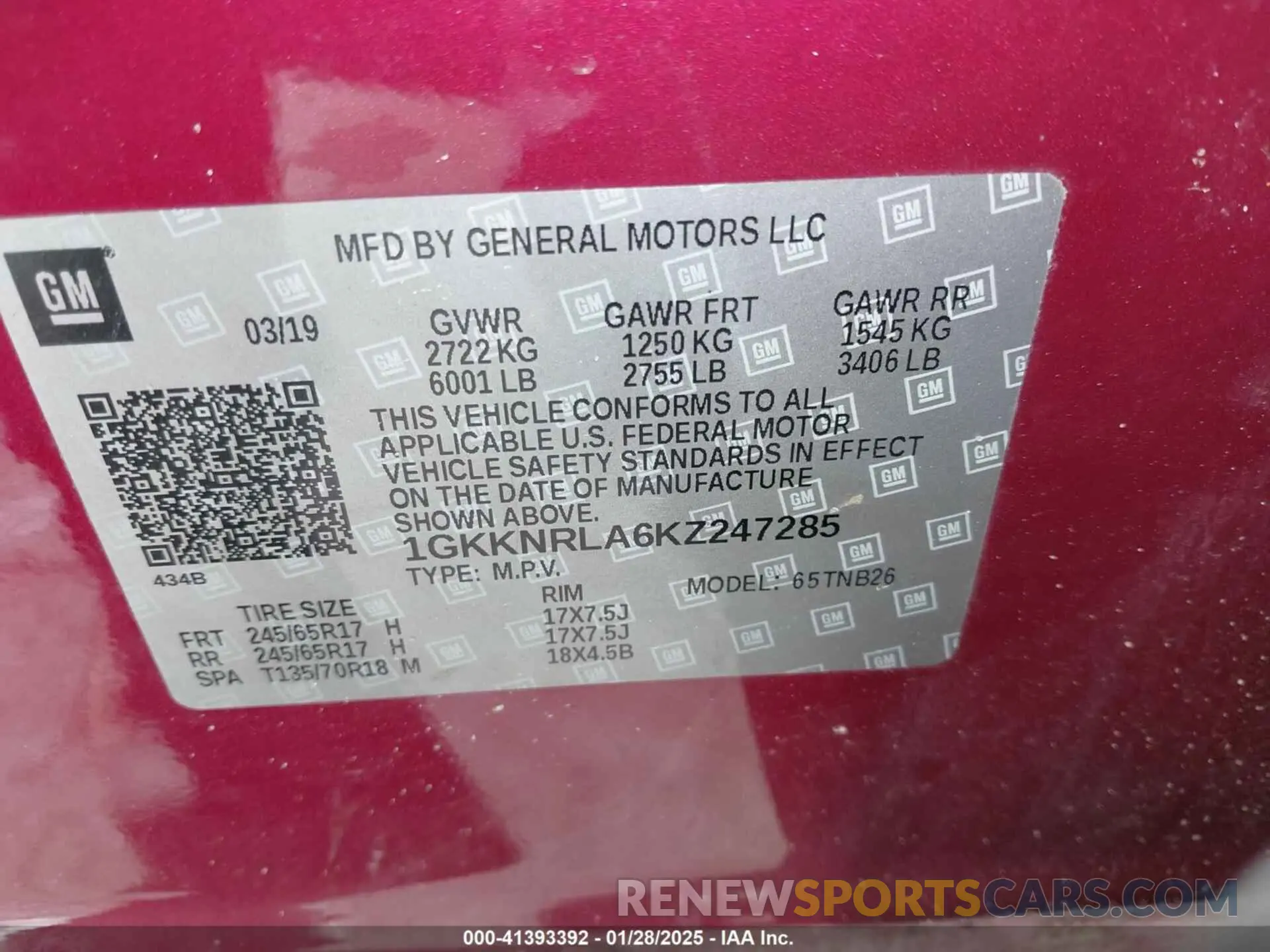 9 Photograph of a damaged car 1GKKNRLA6KZ247285 GMC ACADIA 2019