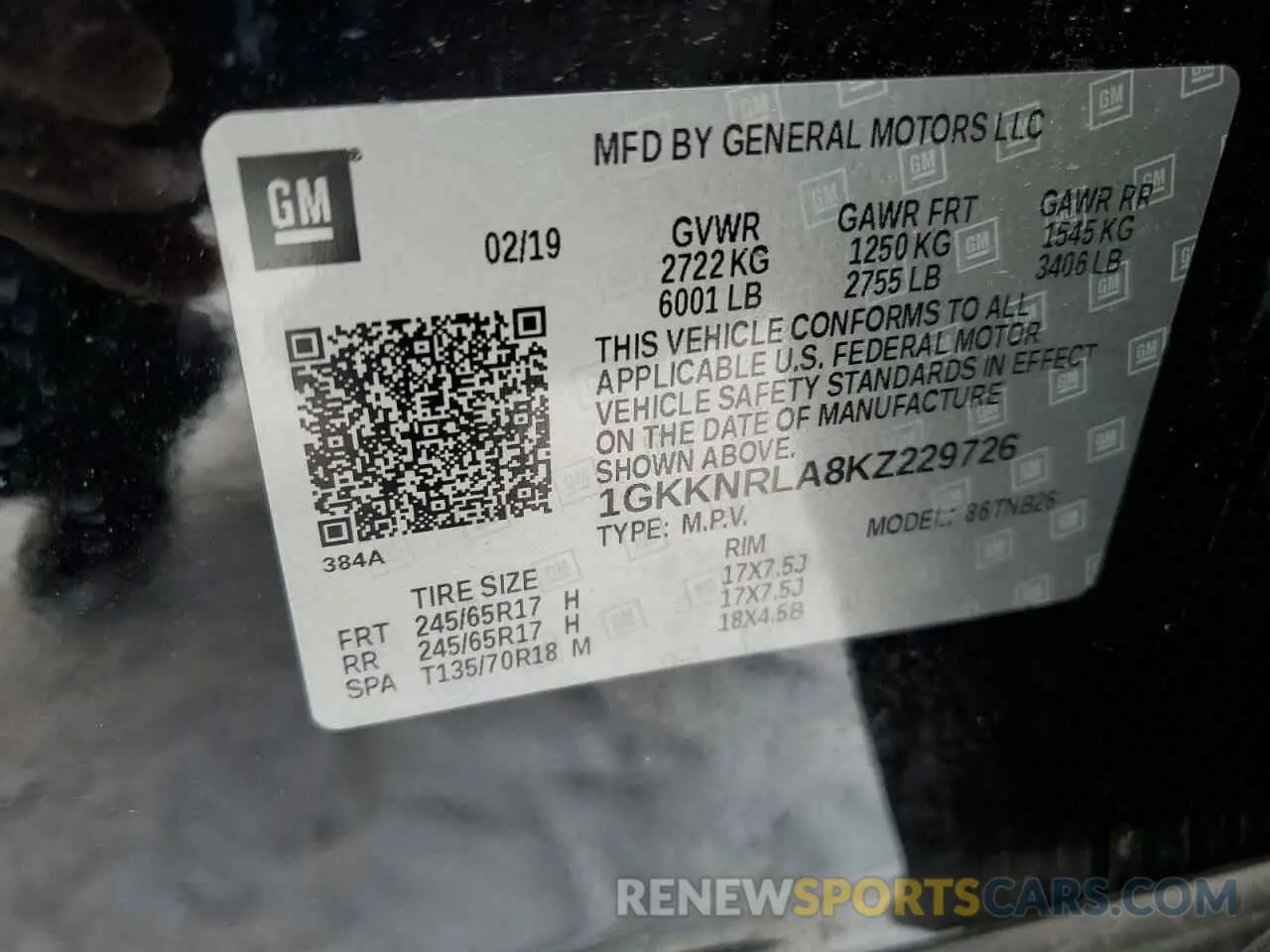 13 Photograph of a damaged car 1GKKNRLA8KZ229726 GMC ACADIA 2019