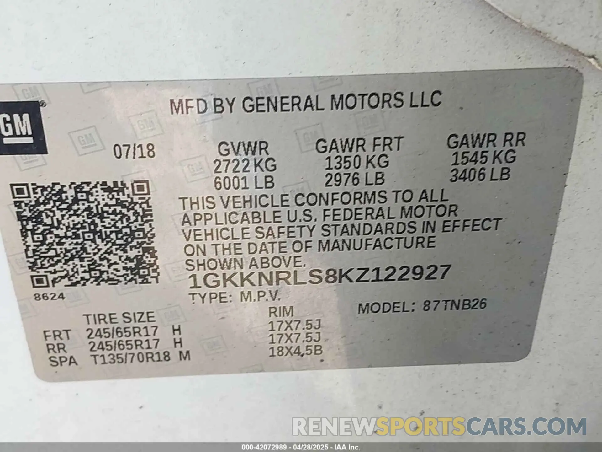 9 Photograph of a damaged car 1GKKNRLS8KZ122927 GMC ACADIA 2019