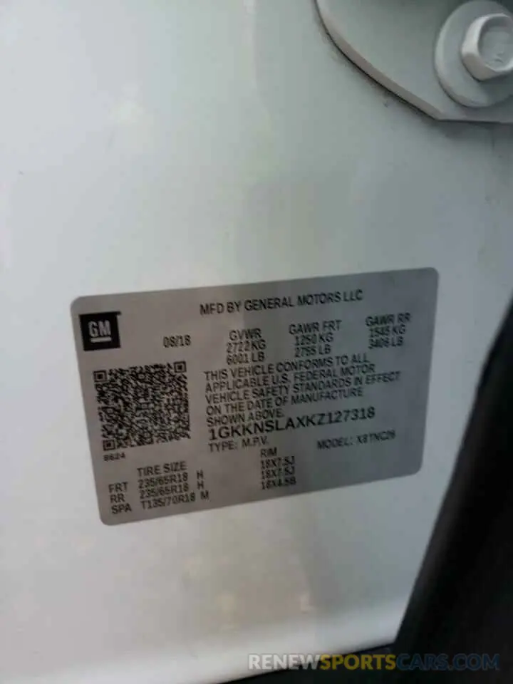 14 Photograph of a damaged car 1GKKNSLAXKZ127318 GMC ACADIA 2019
