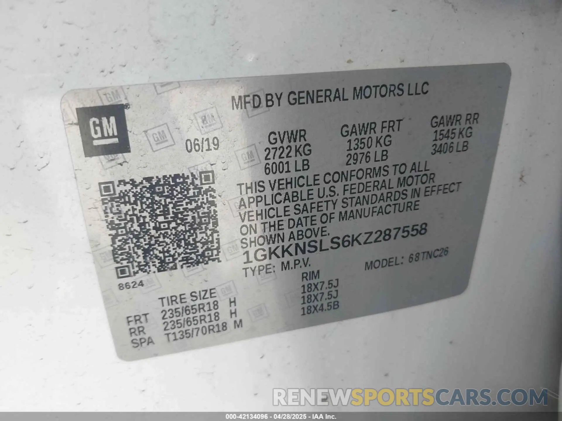 9 Photograph of a damaged car 1GKKNSLS6KZ287558 GMC ACADIA 2019