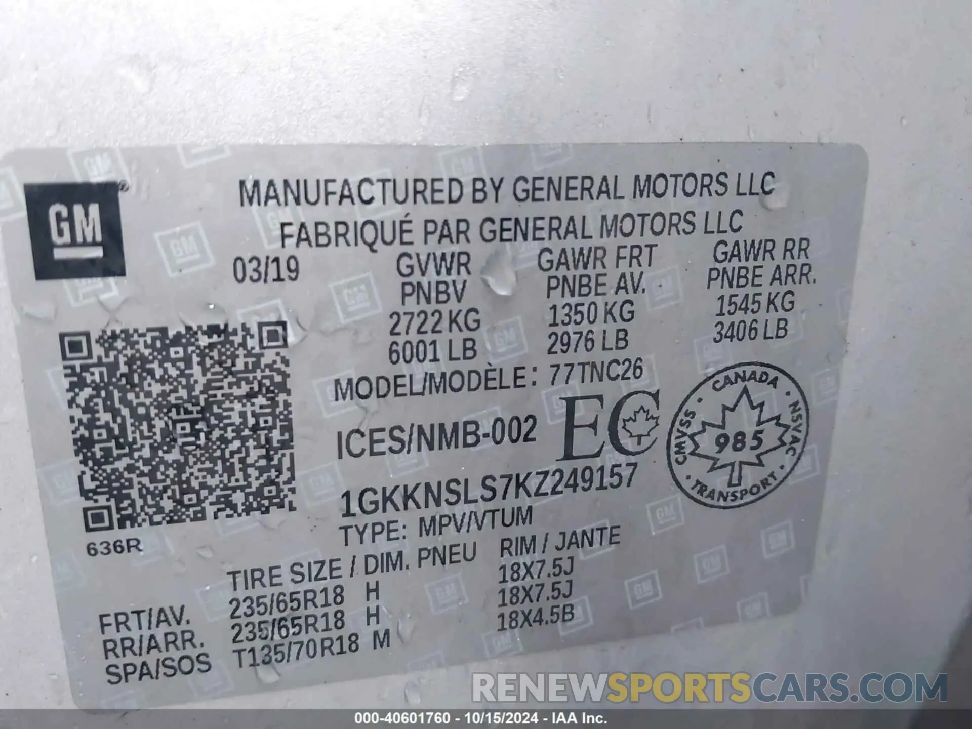 9 Photograph of a damaged car 1GKKNSLS7KZ249157 GMC ACADIA 2019
