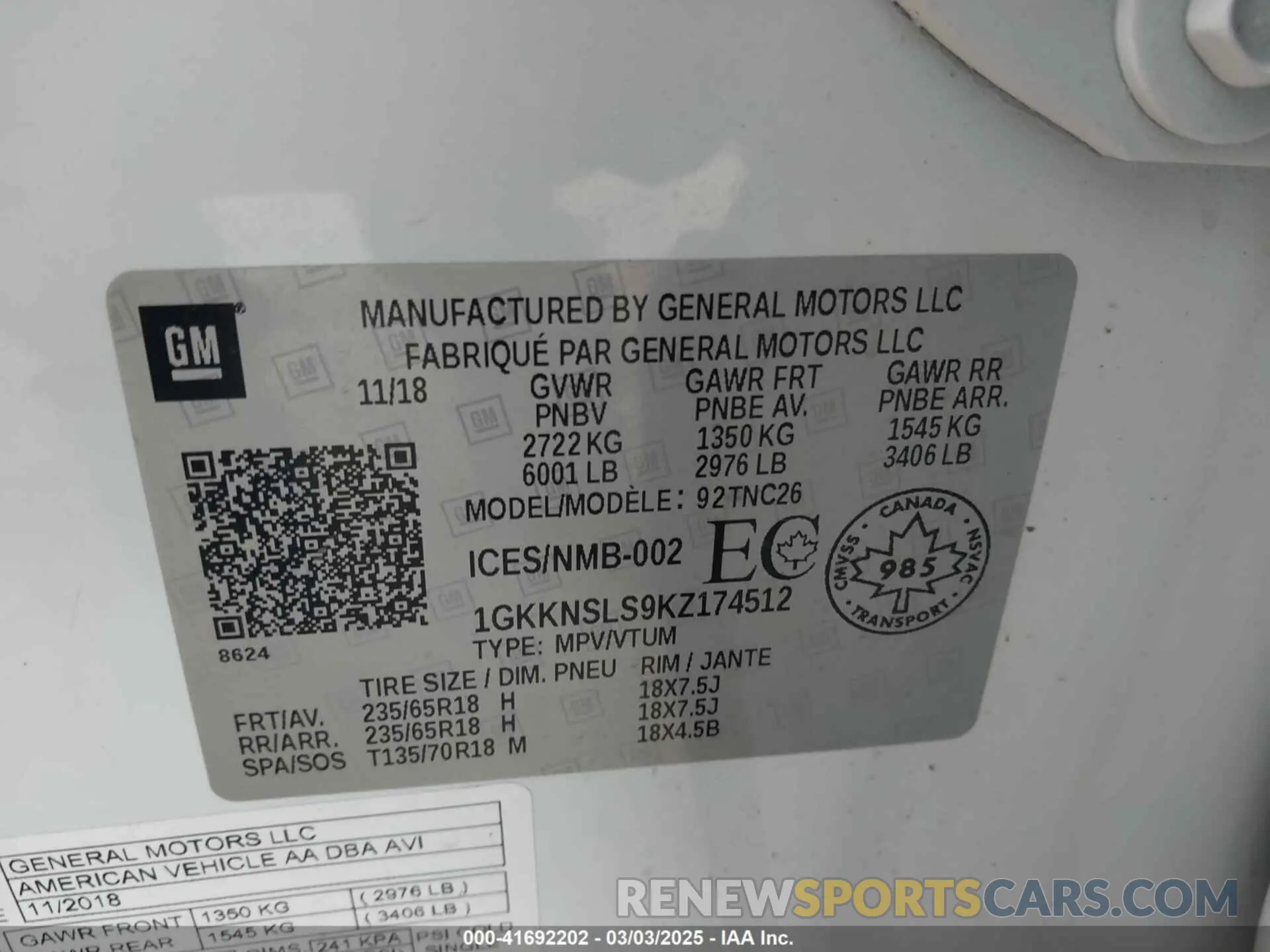 9 Photograph of a damaged car 1GKKNSLS9KZ174512 GMC ACADIA 2019