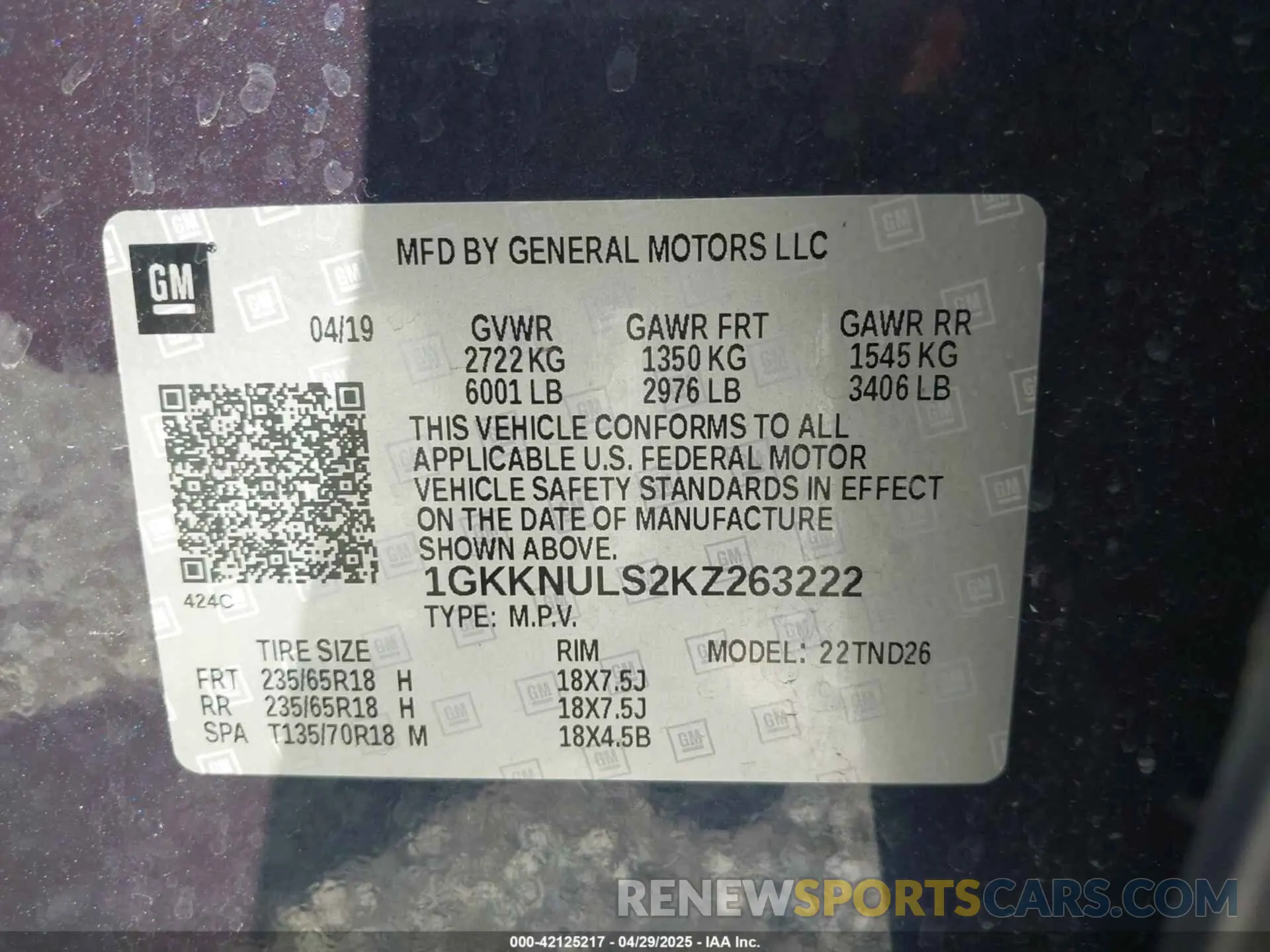 9 Photograph of a damaged car 1GKKNULS2KZ263222 GMC ACADIA 2019