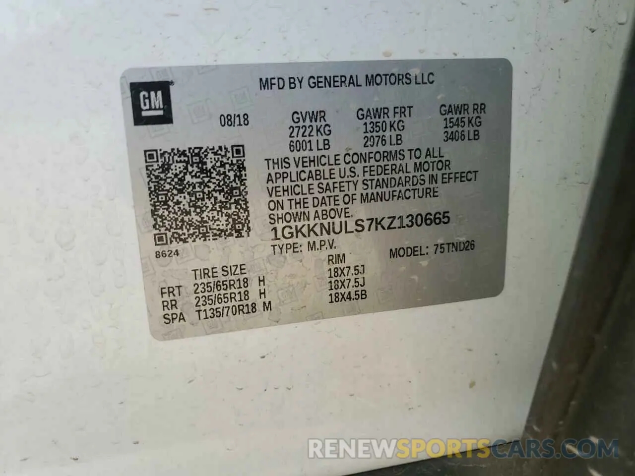 13 Photograph of a damaged car 1GKKNULS7KZ130665 GMC ACADIA 2019