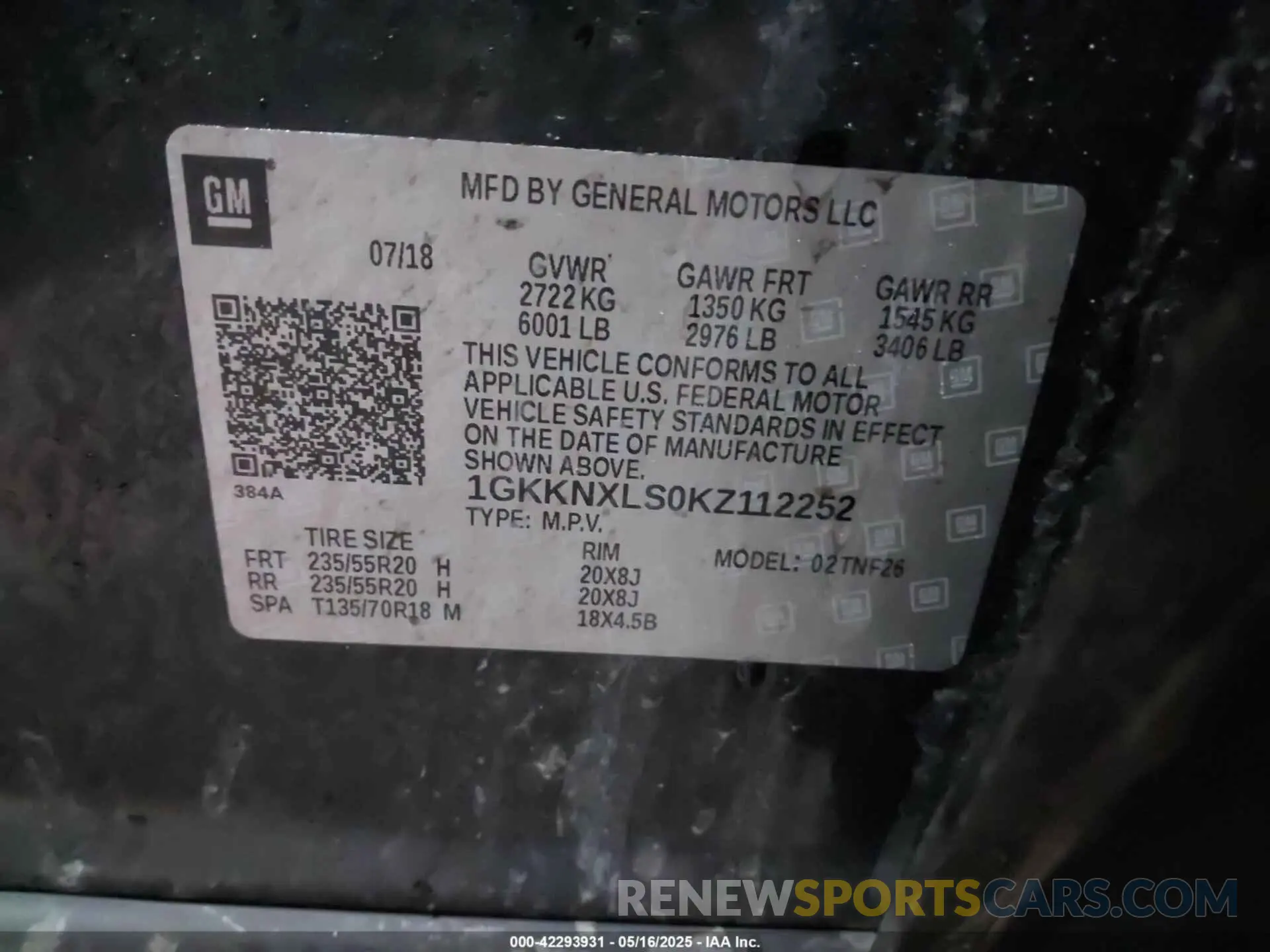 9 Photograph of a damaged car 1GKKNXLS0KZ112252 GMC ACADIA 2019