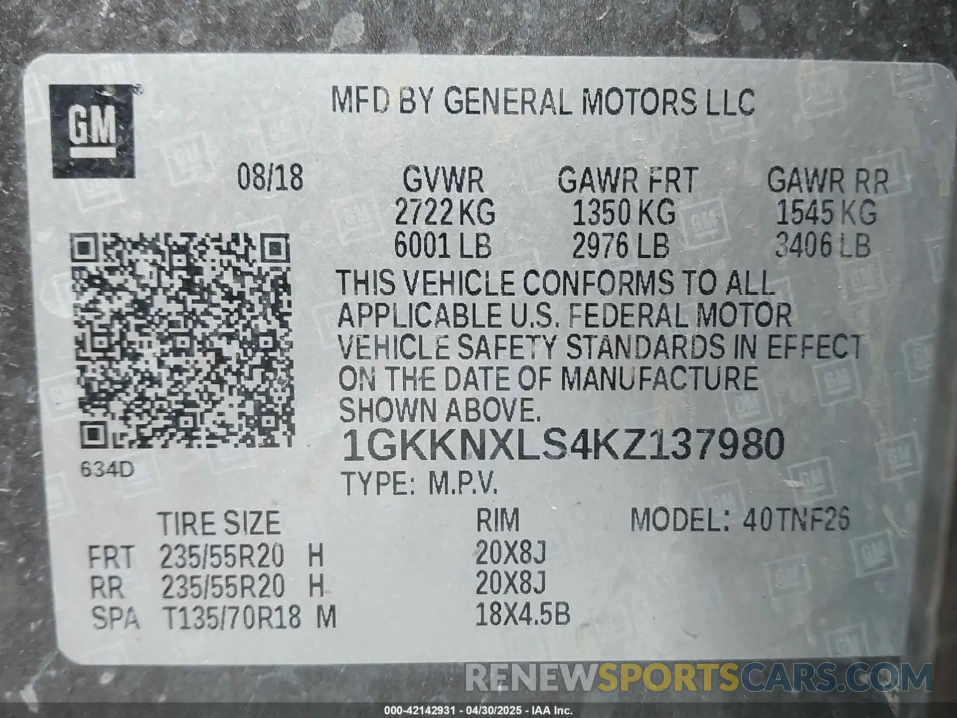 9 Photograph of a damaged car 1GKKNXLS4KZ137980 GMC ACADIA 2019