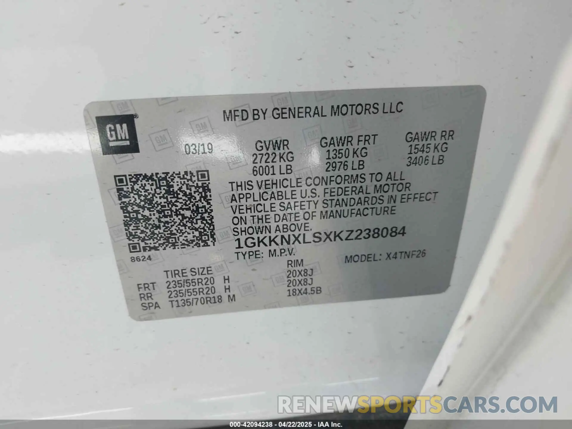 9 Photograph of a damaged car 1GKKNXLSXKZ238084 GMC ACADIA 2019